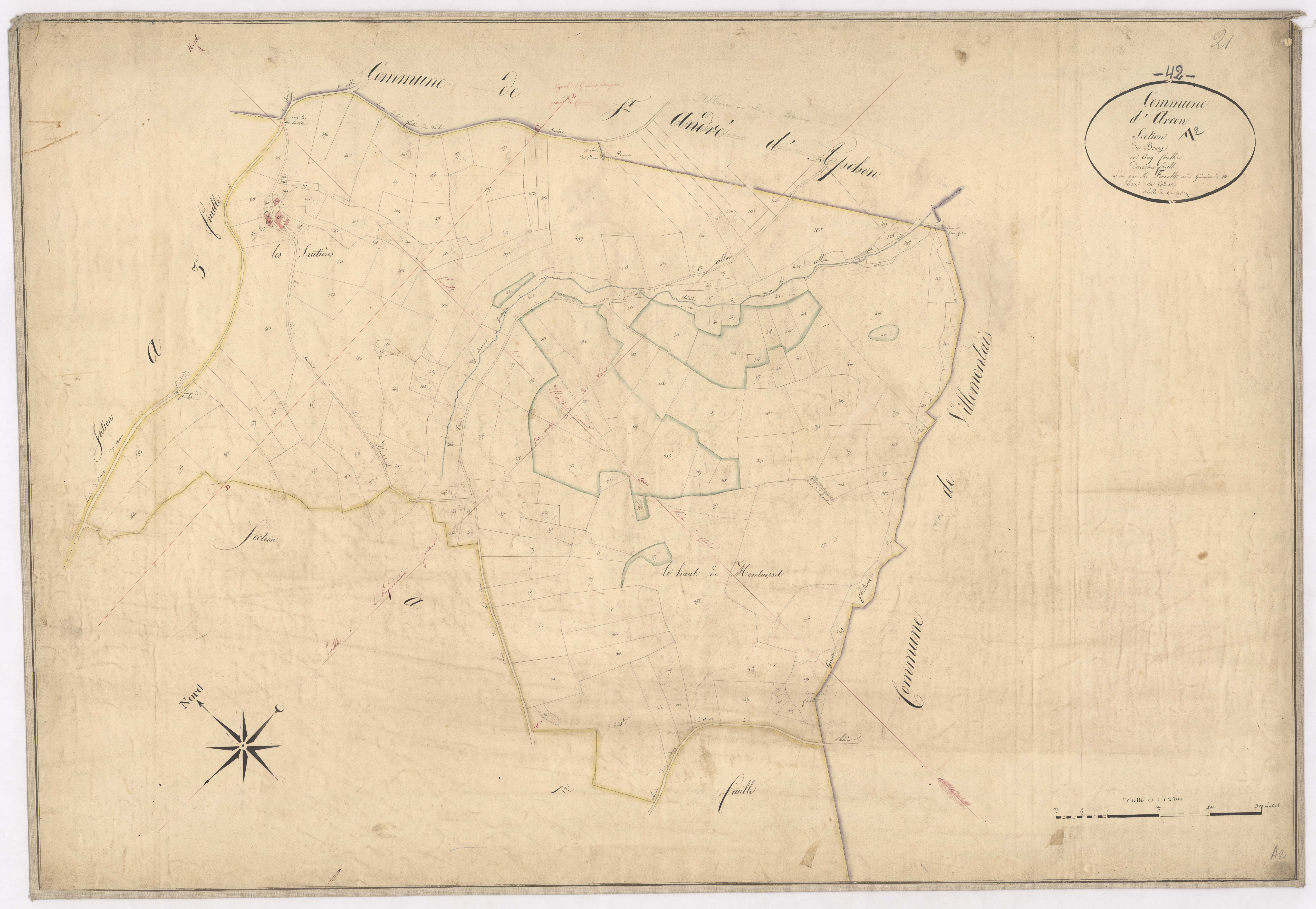 Arcon - 1712VT2_2 - Section A 2 (Le Bourg) : plan levé par Fenouillet aîné à l'échelle 1:2500. [1823-1834]