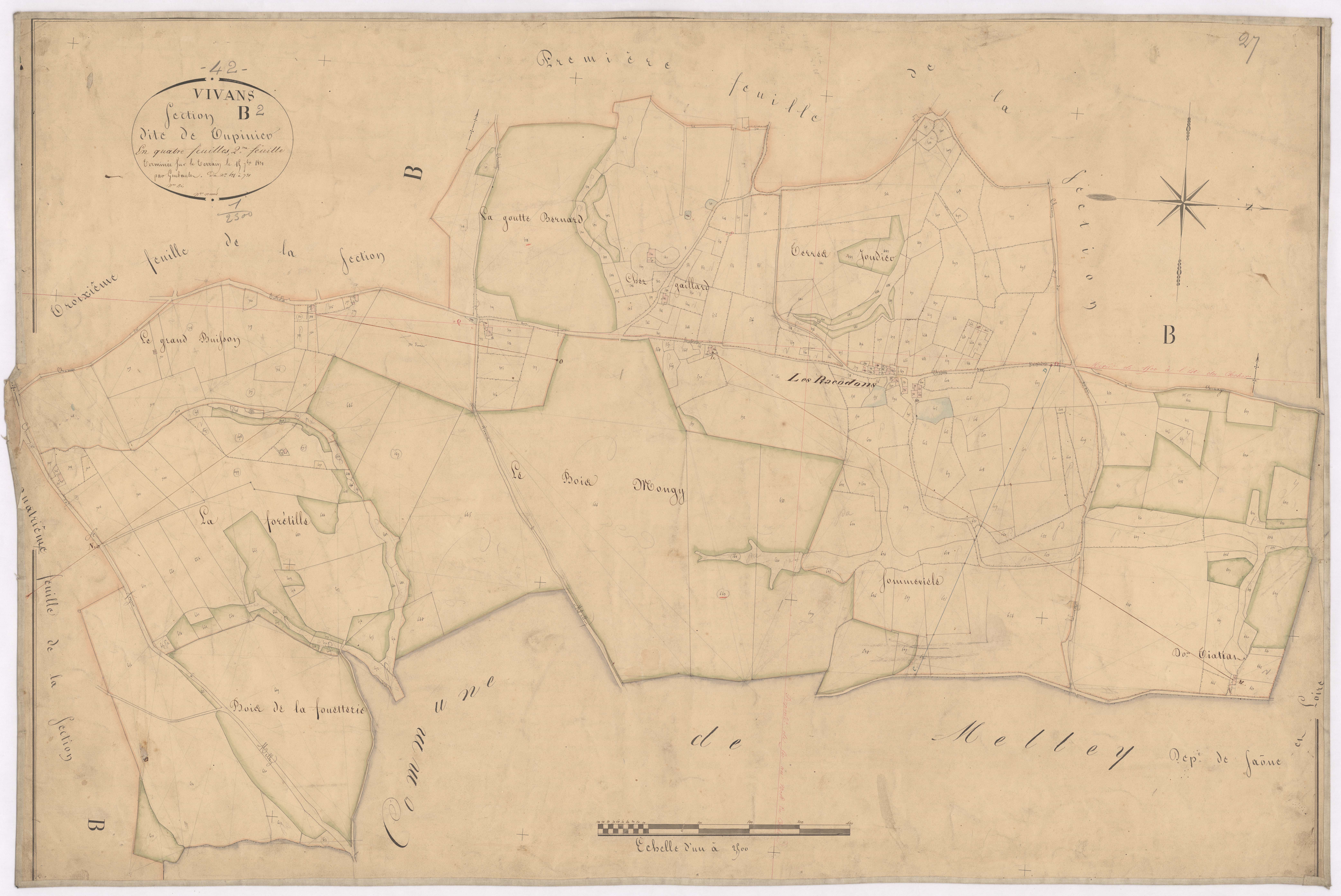 Arçon - 1712VT42_22 - Section B 2 (Tupinier) : plan levé par Goubault à l'échelle 1:2500. 1831