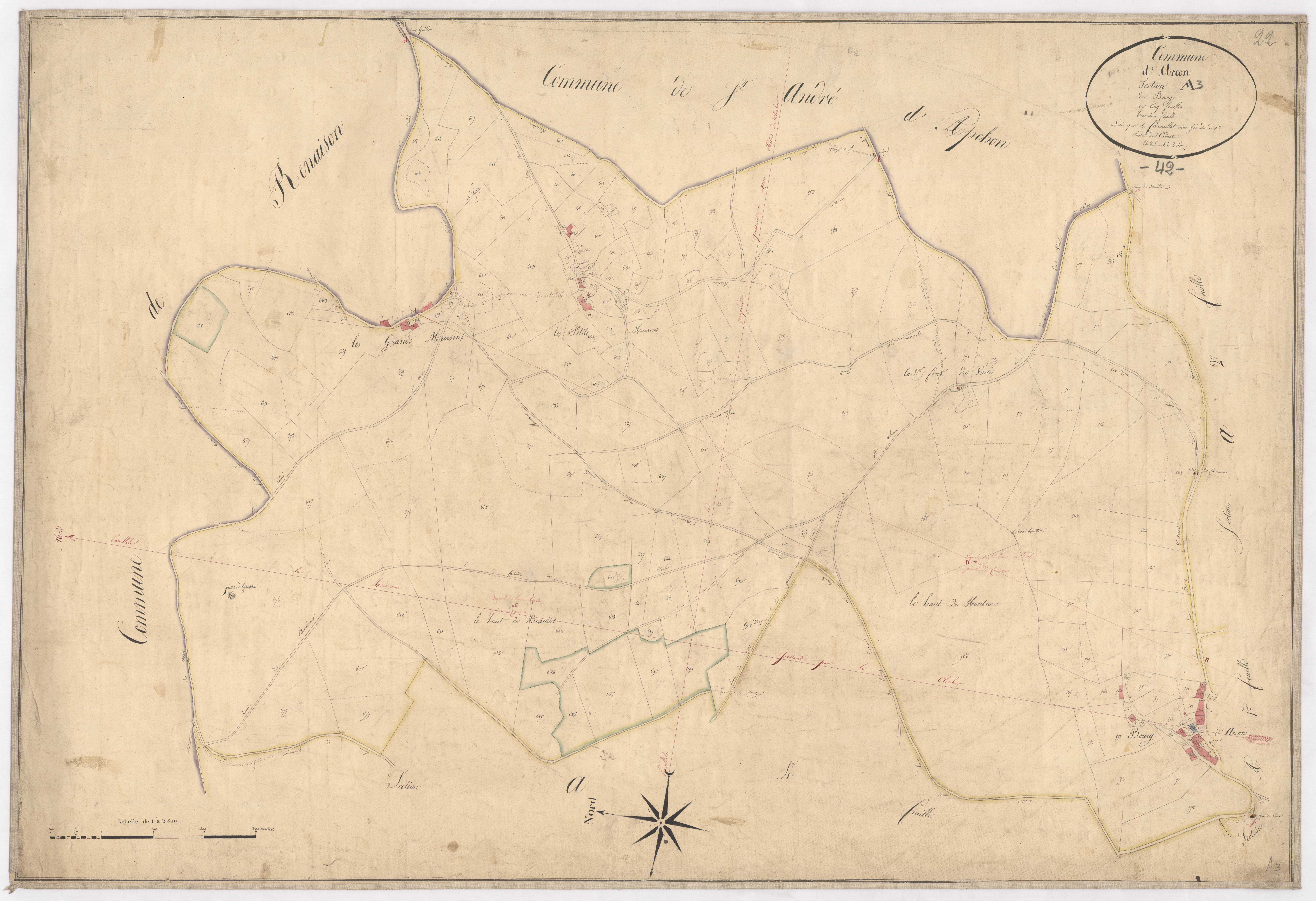 Arcon - 1712VT2_3 - Section A 3 (Le Bourg) : plan levé par Fenouillet aîné à l'échelle 1:2500. [1823-1834]