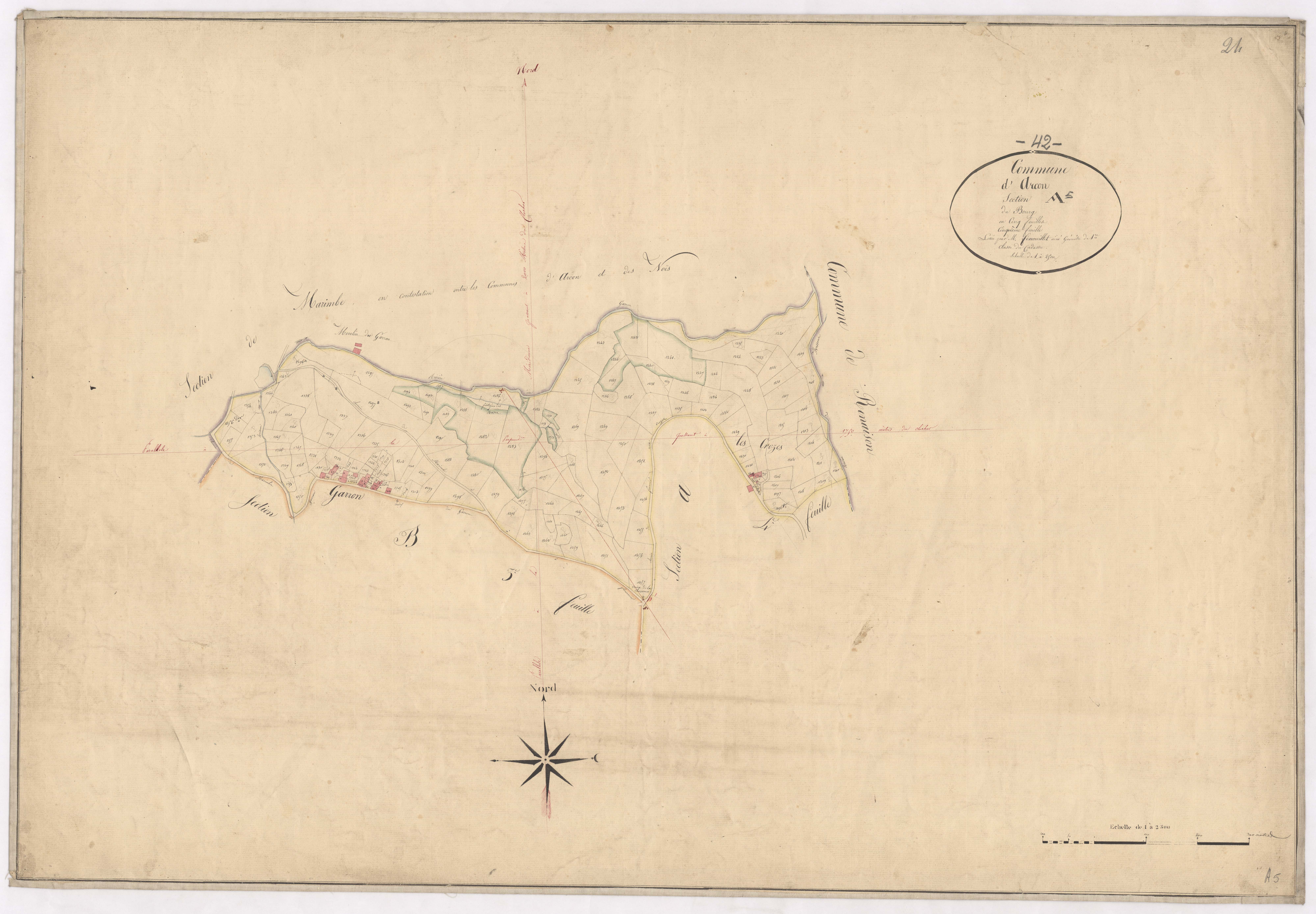Arcon - 1712VT2_5 - Section A 5 (Le Bourg) : plan levé par Fenouillet aîné à l'échelle 1:2500. [1823-1834]