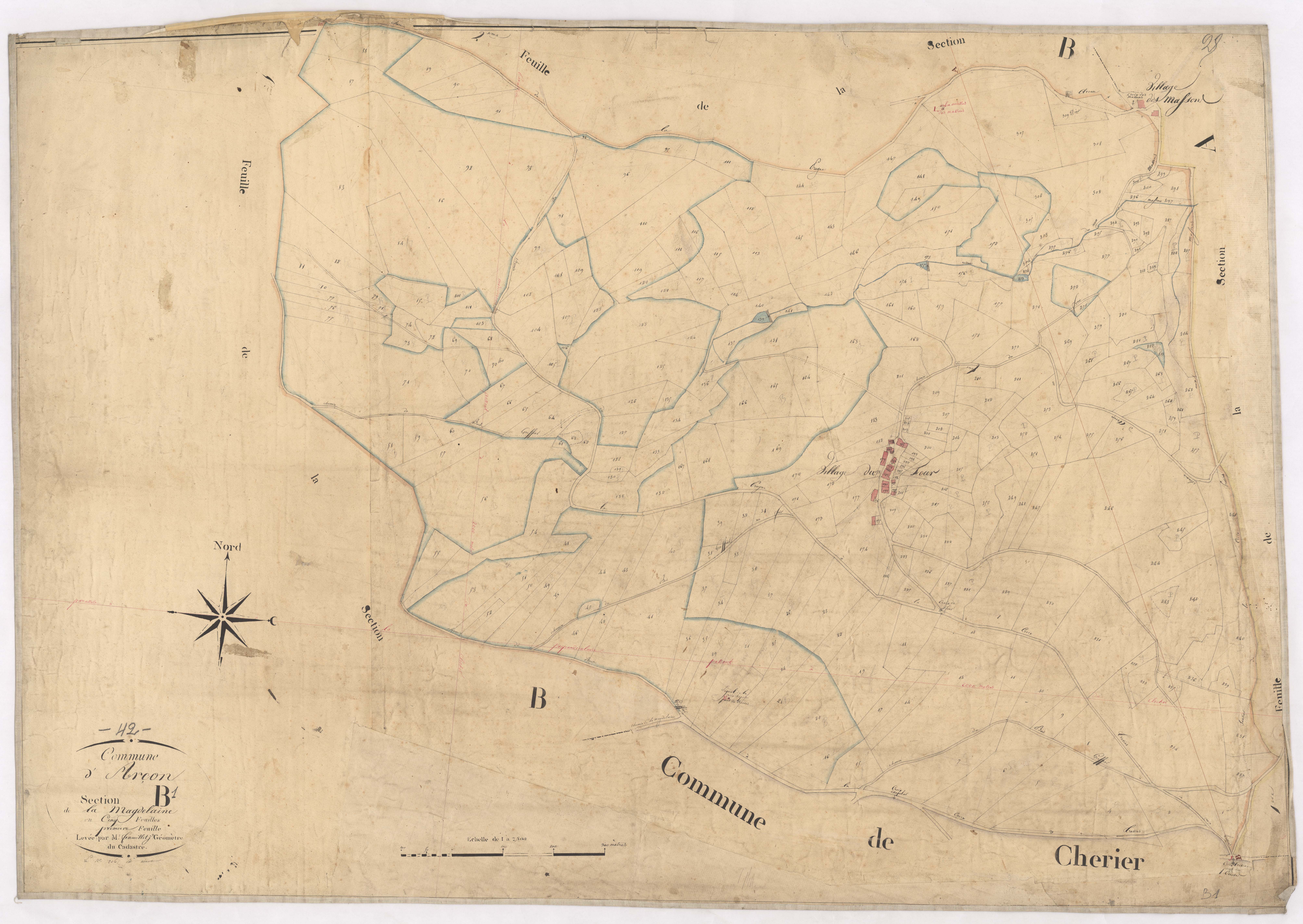 Arcon - 1712VT2_6 - Section B 1 (La Magdeleine) : plan levé par Fenouillet jeune à l'échelle 1:2500. [1823-1834]