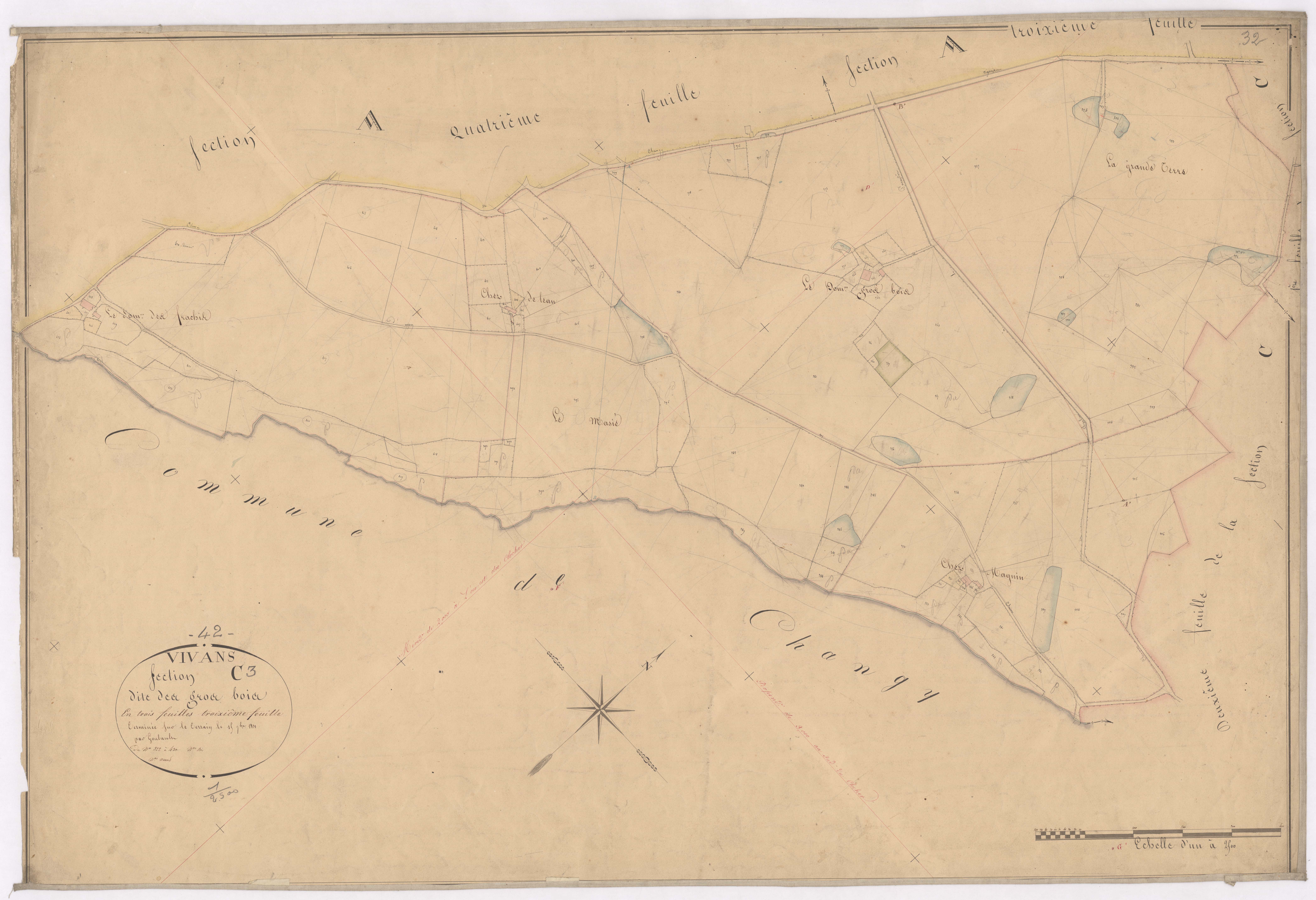 Arçon - 1712VT42_27 - Section C 3 (Les Gros Bois) : plan levé par Goubault à l'échelle 1:2500. 1831