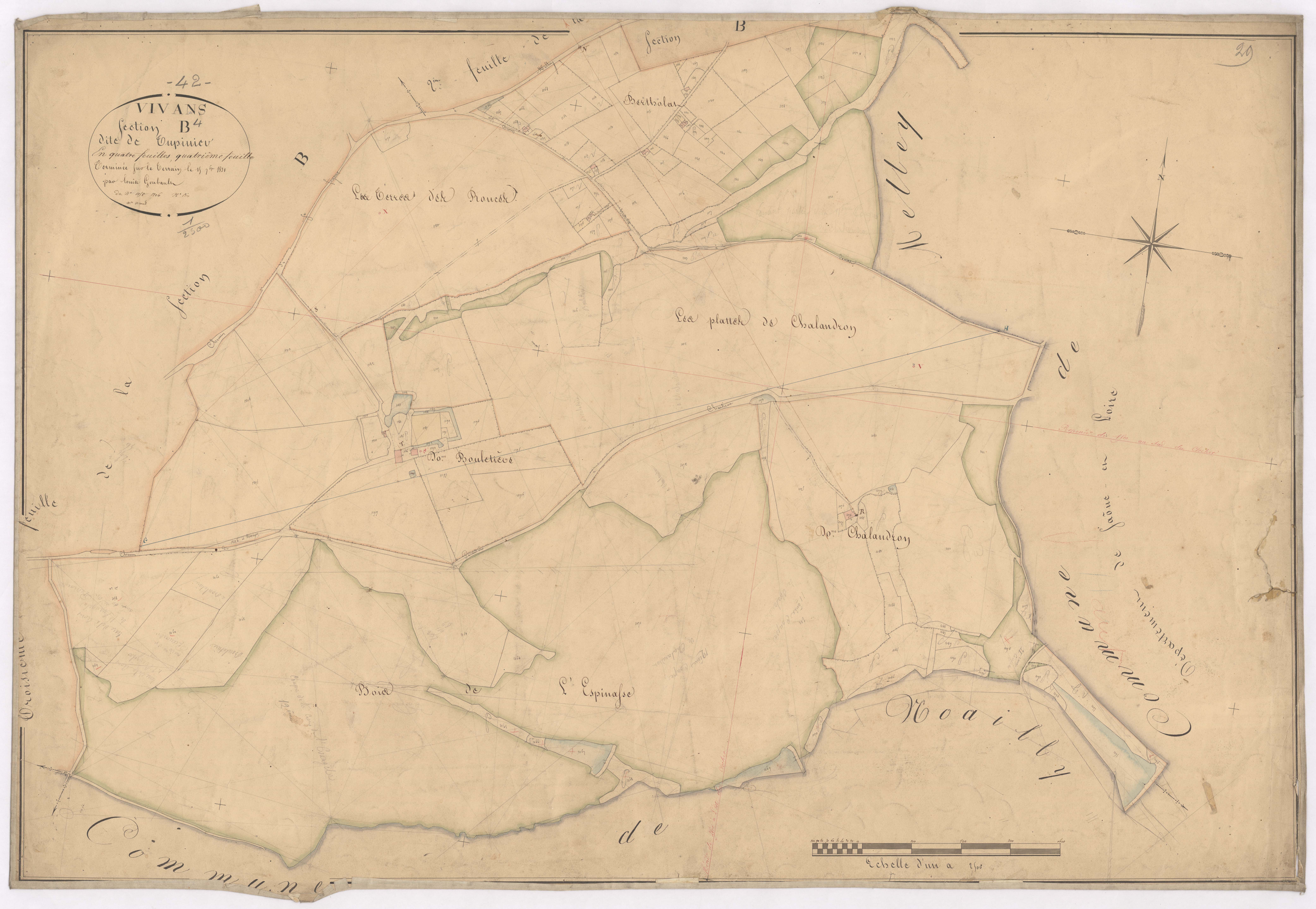 Arçon - 1712VT42_24 - Section B 4 (Tupinier) : plan levé par Goubault à l'échelle 1:2500. 1831