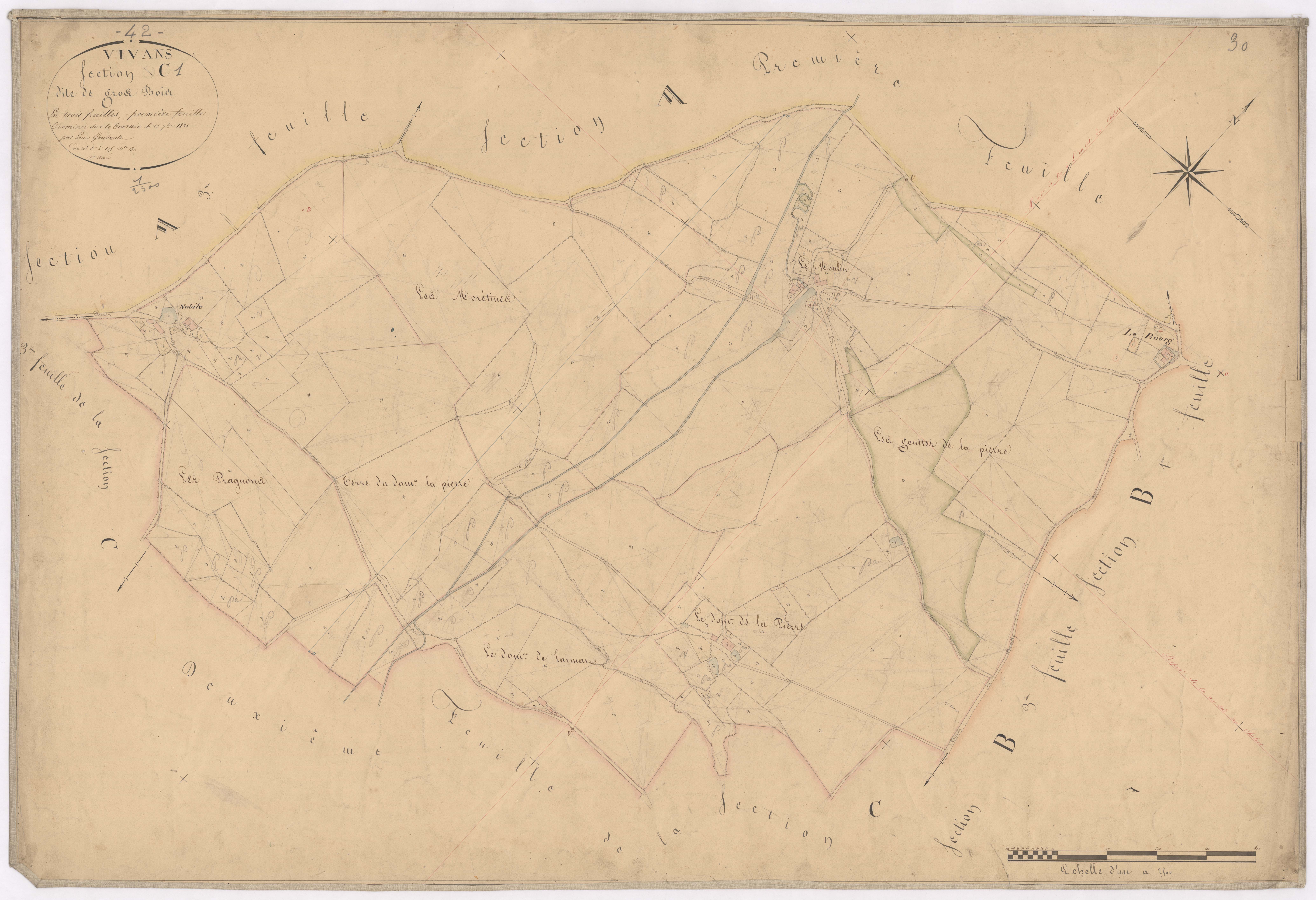 Arçon - 1712VT42_25 - Section C 1 (Les Gros Bois) : plan levé par Goubault à l'échelle 1:2500. 1831
