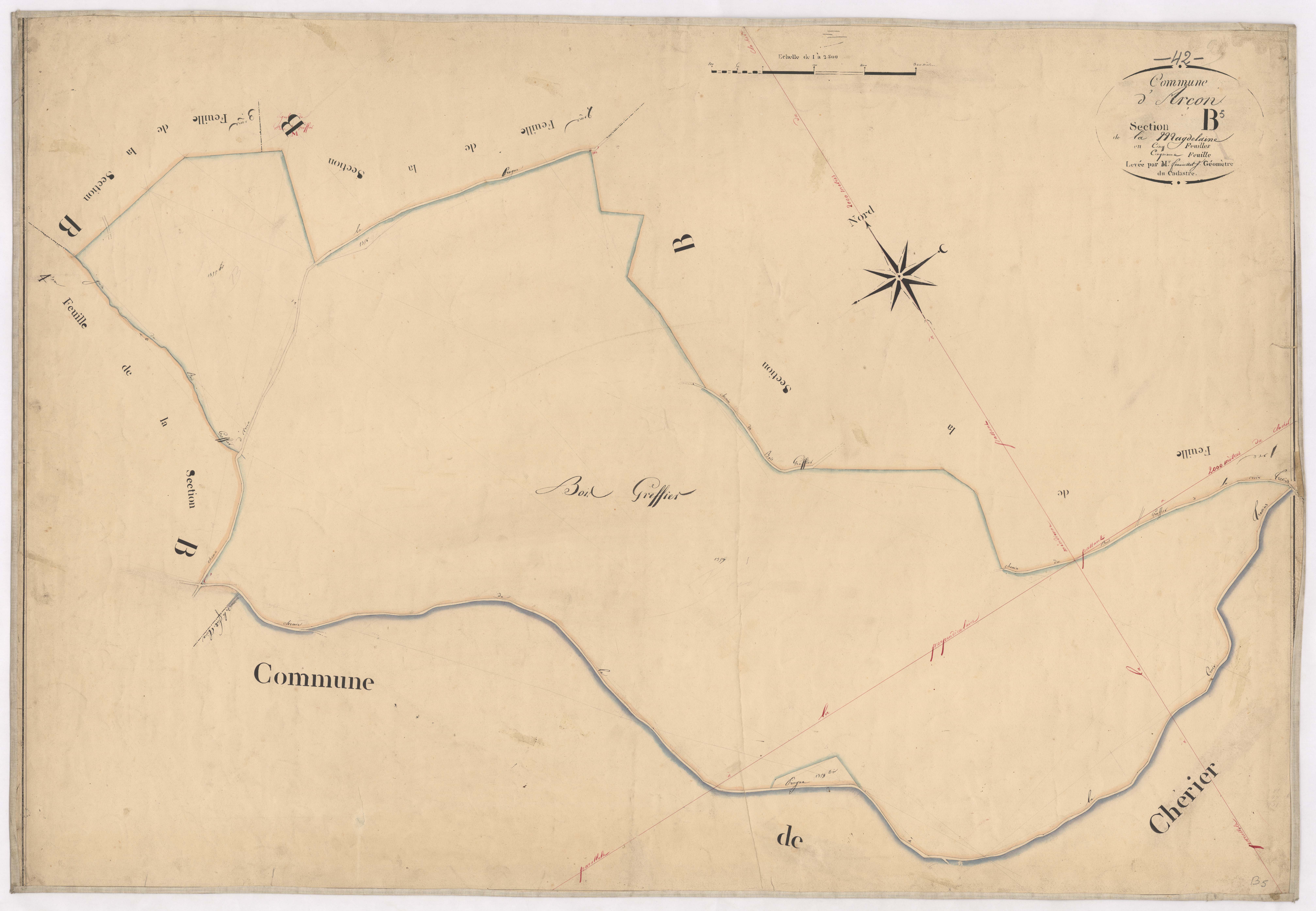 Arcon - 1712VT2_10 - Section B 5 (La Magdeleine) : plan levé par Fenouillet jeune à l'échelle 1:2500. [1823-1834]