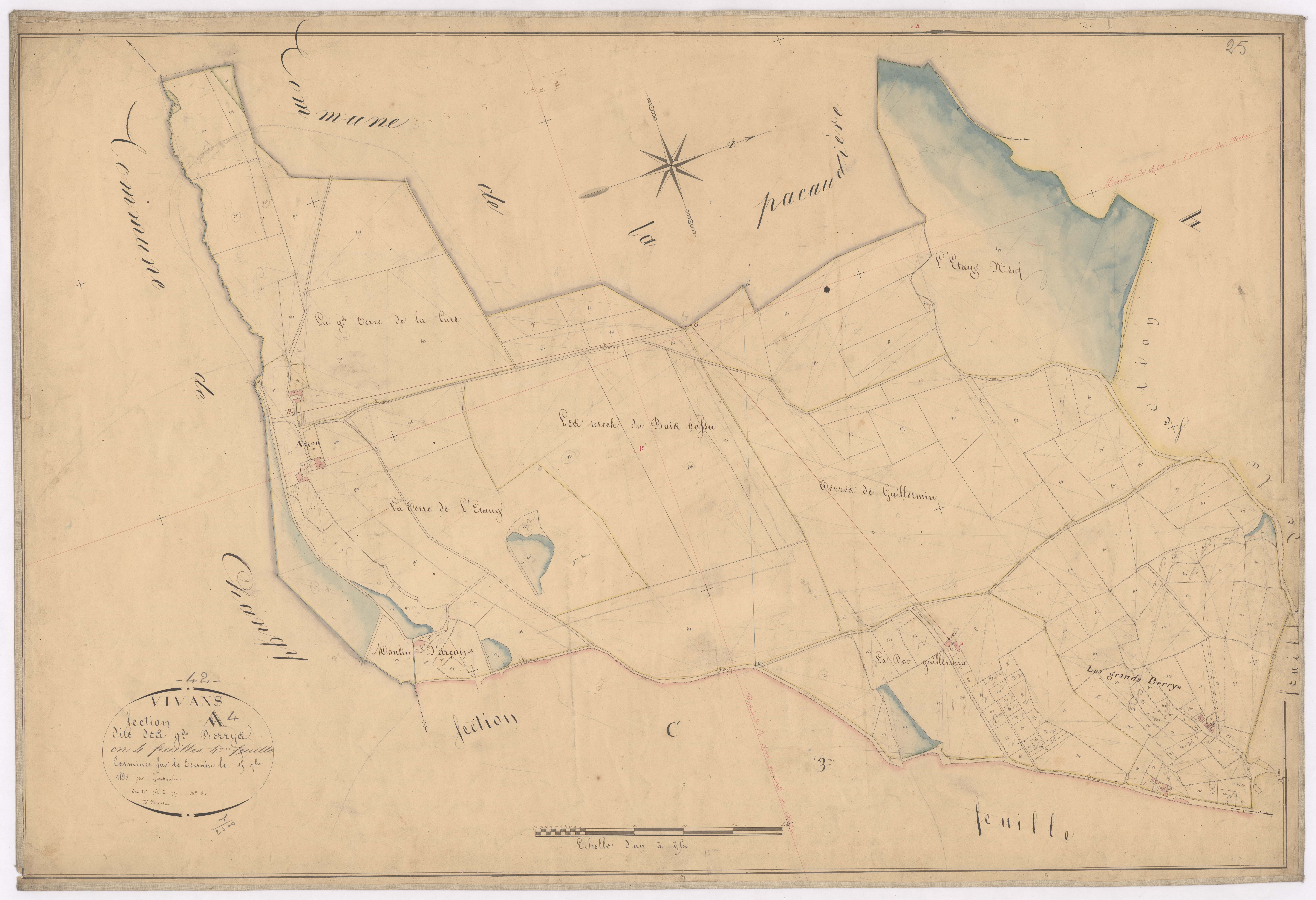 Arçon - 1712VT42_20 - Section A 4 (Les Grands Berrys) : plan levé par Goubault à l'échelle 1:2500. 1831