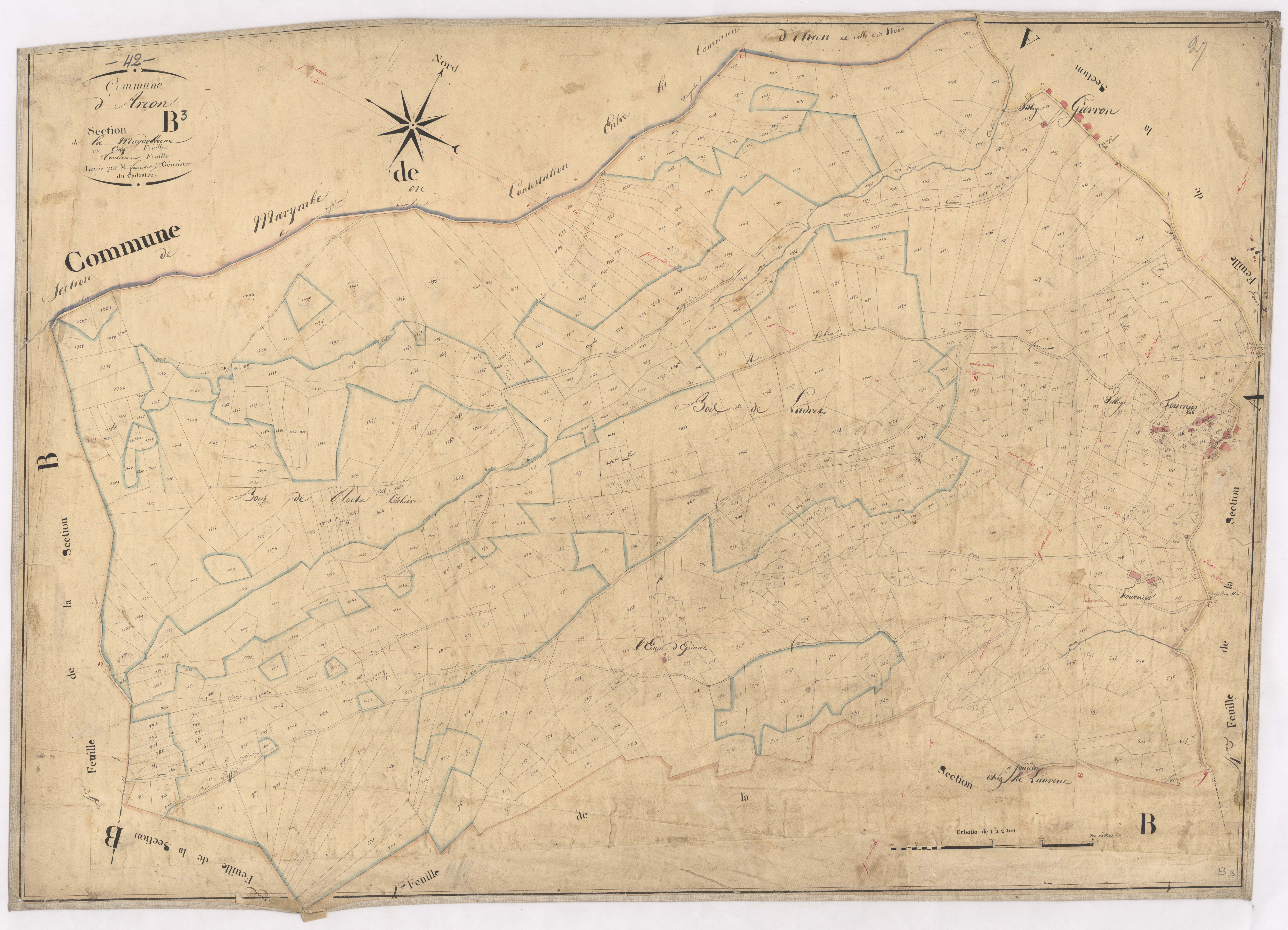 Arcon - 1712VT2_8 - Section B 3 (La Magdeleine) : plan levé par Fenouillet jeune à l'échelle 1:2500. [1823-1834]