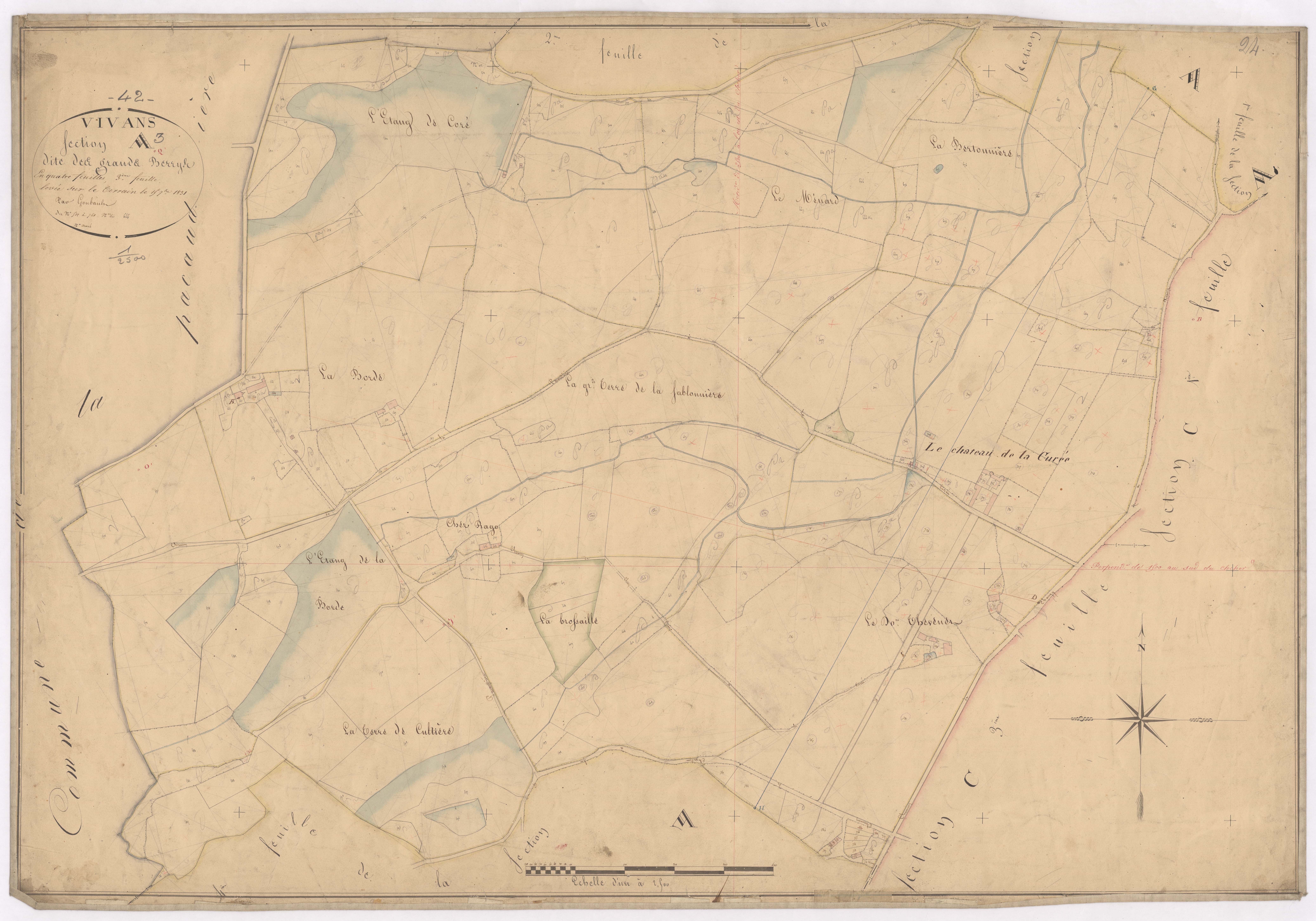 Arçon - 1712VT42_19 - Section A 3 (Les Grands Berrys) : plan levé par Goubault à l'échelle 1:2500. 1831