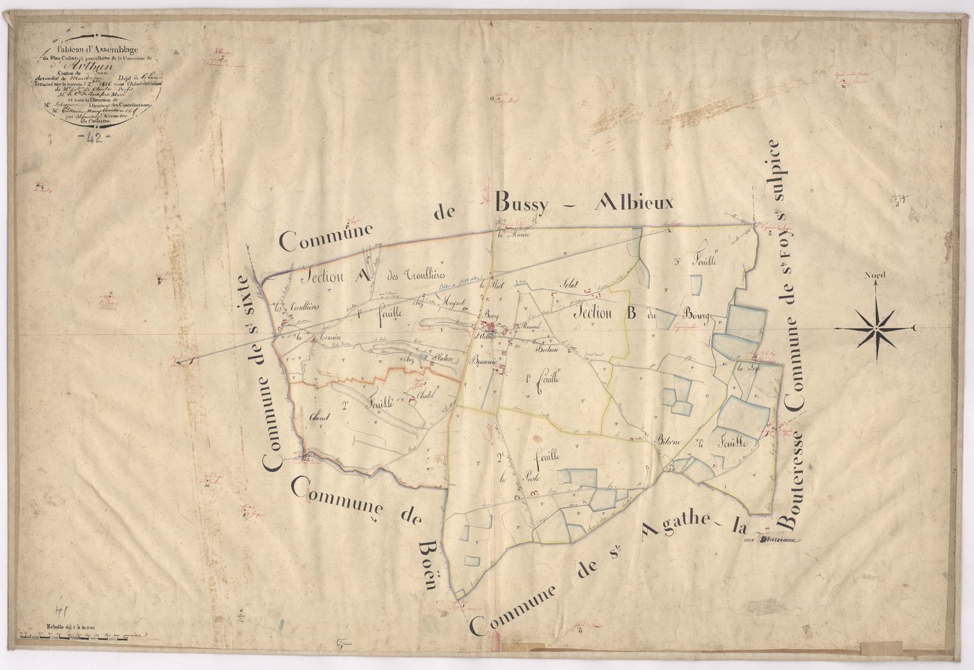 Arthun - 1682VT1_35 - Tableau d'assemblage : plan levé par Fenouillet jeune à l'échelle 1:10000. 1826
