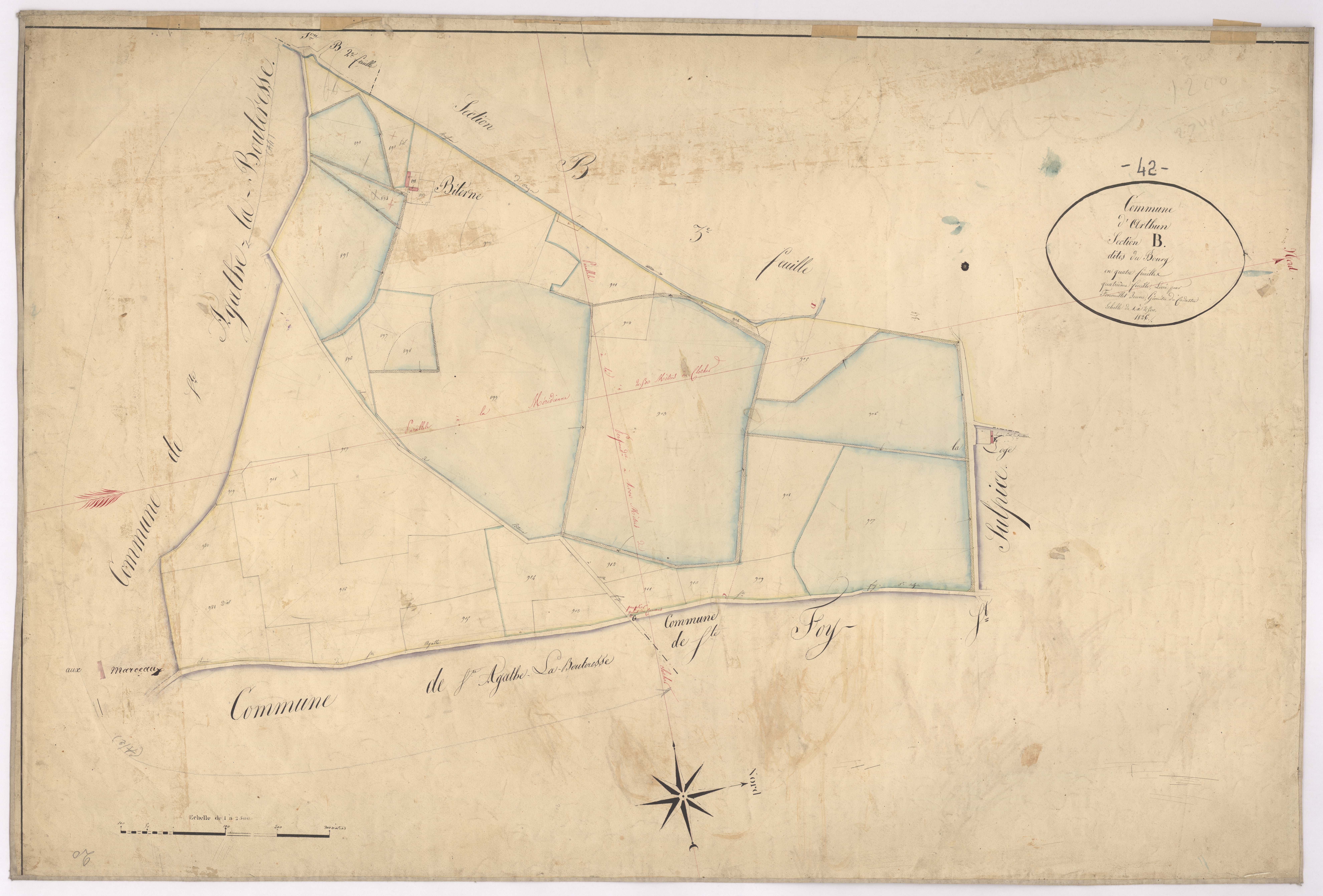 Arthun - 1682VT1_41 - Section B 4 (Le Bourg) : plan levé par Fenouillet jeune à l'échelle 1:2500. 1826