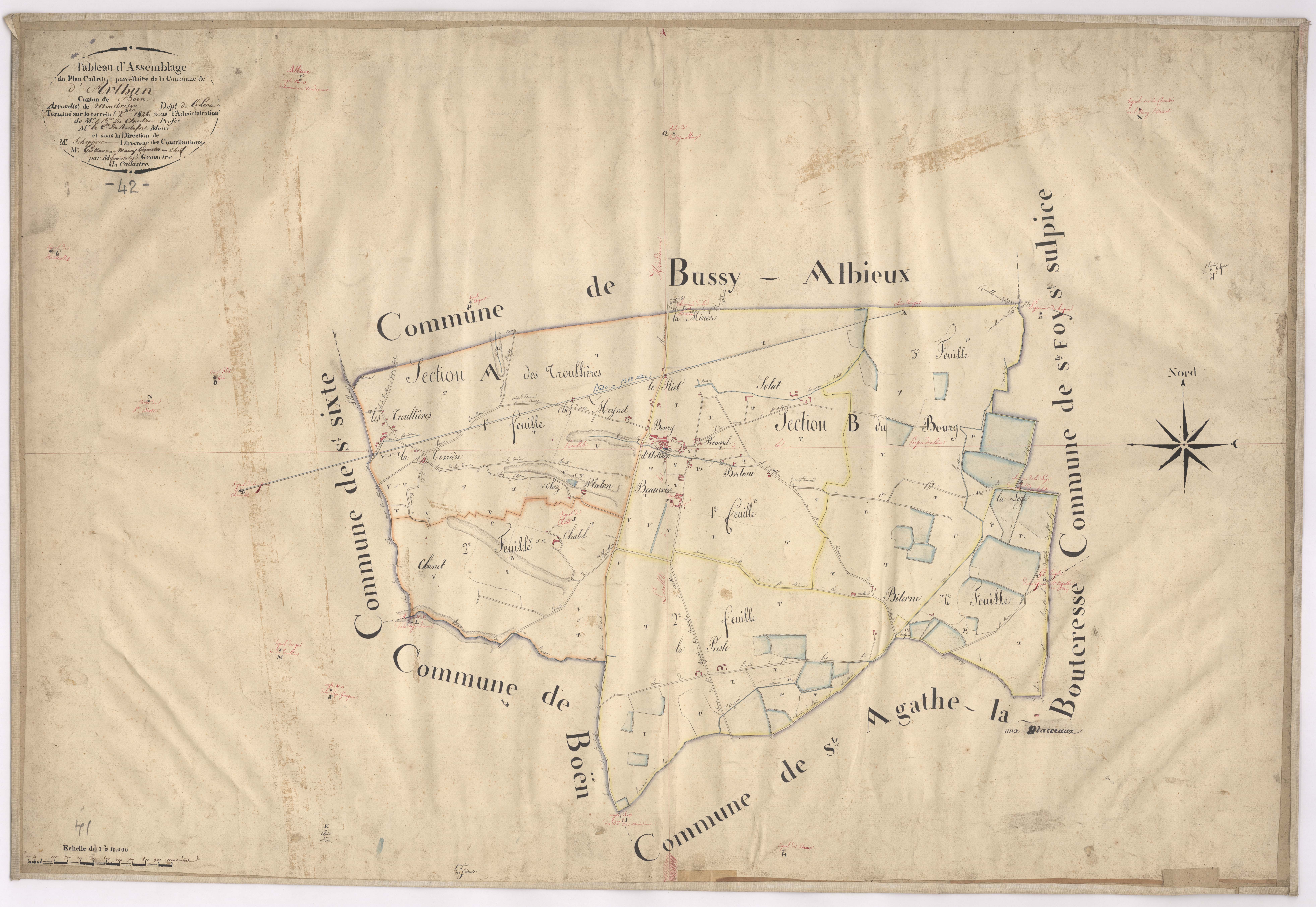 Arthun - 1682VT1_35 - Tableau d'assemblage : plan levé par Fenouillet jeune à l'échelle 1:10000. 1826