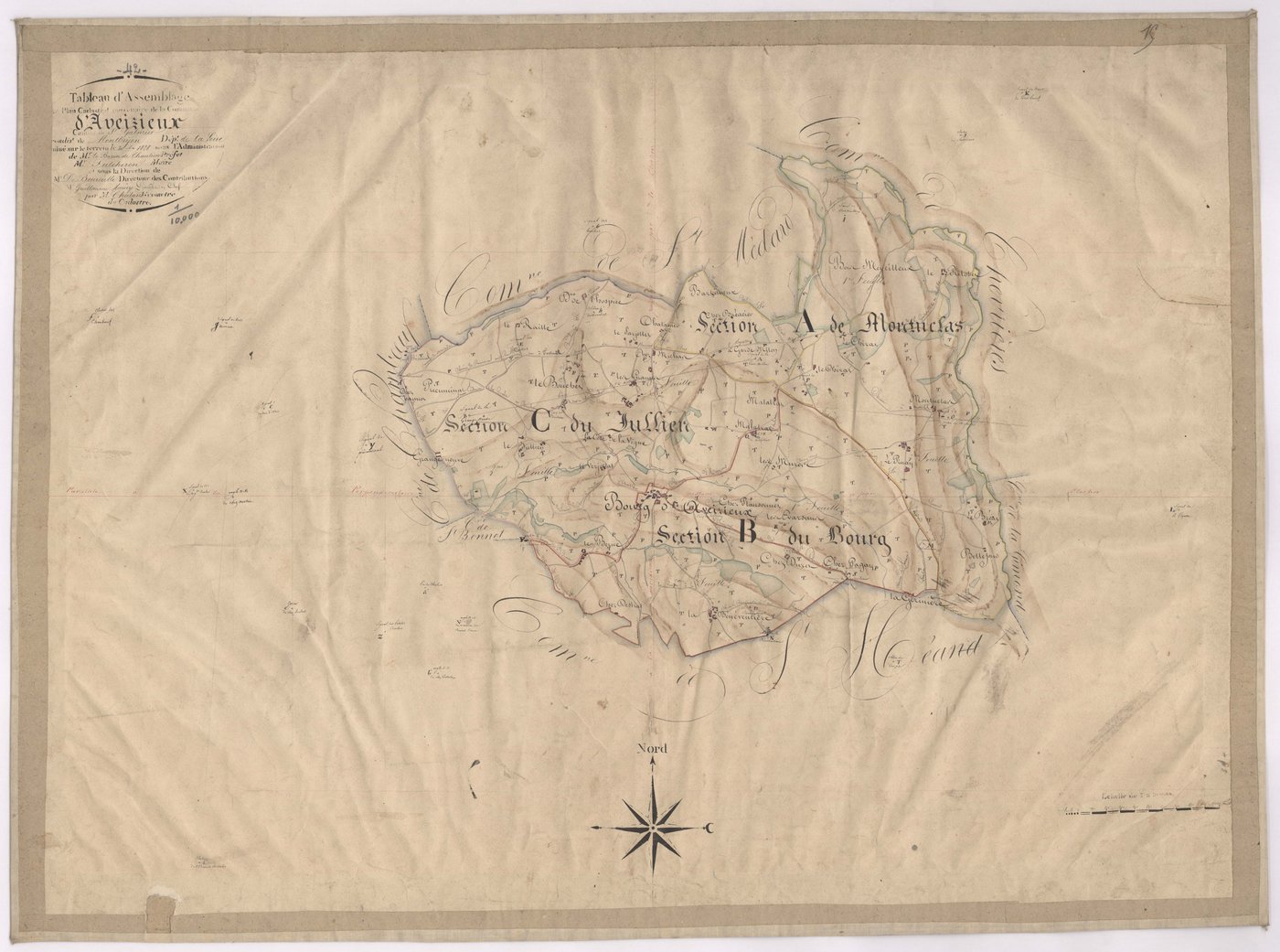 Aveizieux - 1682VT2_1 - Tableau d'assemblage : plan levé par Chaland à l'échelle 1:10000. 1828