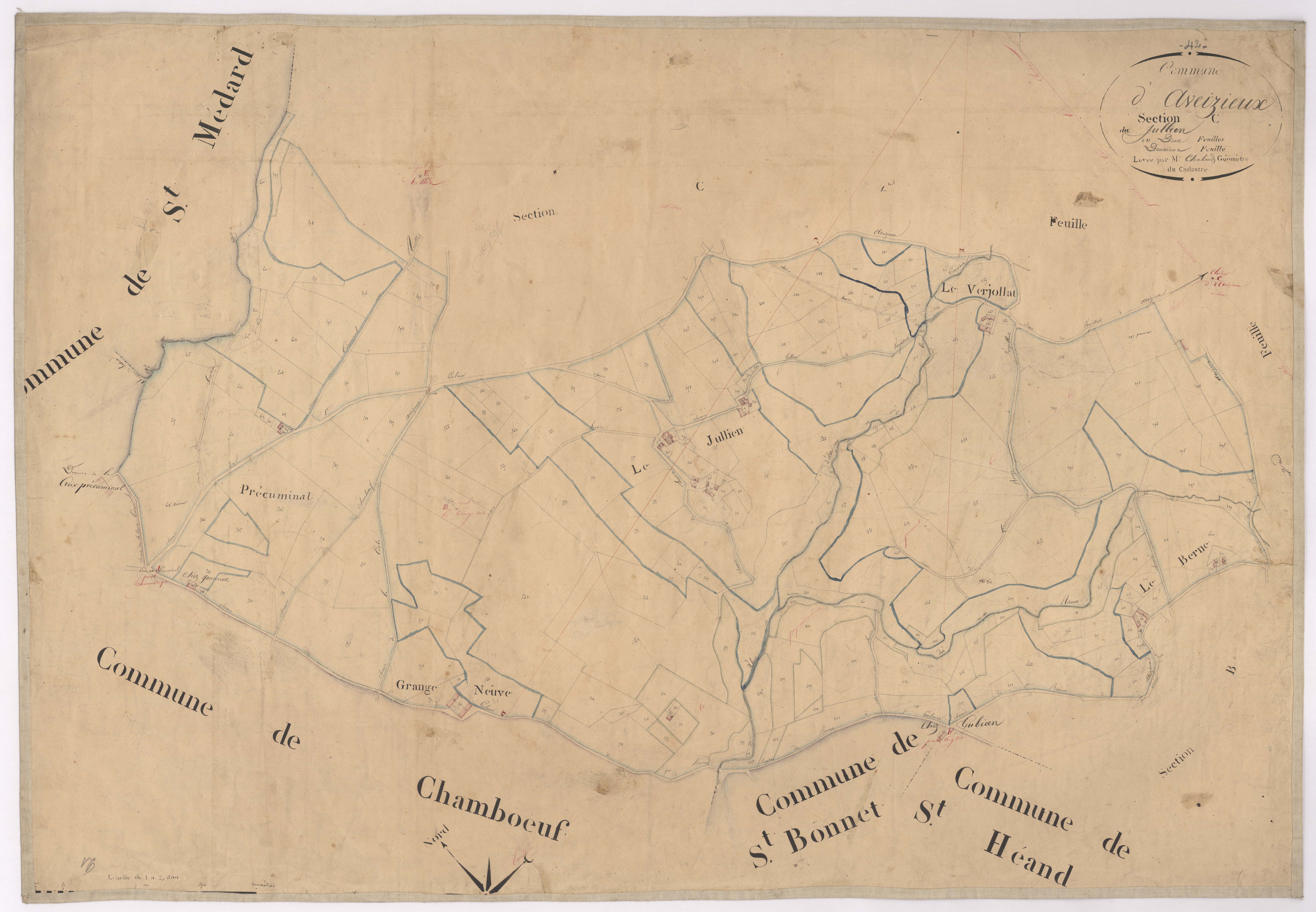 Aveizieux - 1682VT2_7 - Section C 2 (Jullien) : plan levé par Chaland à l'échelle 1:2500. [1828]