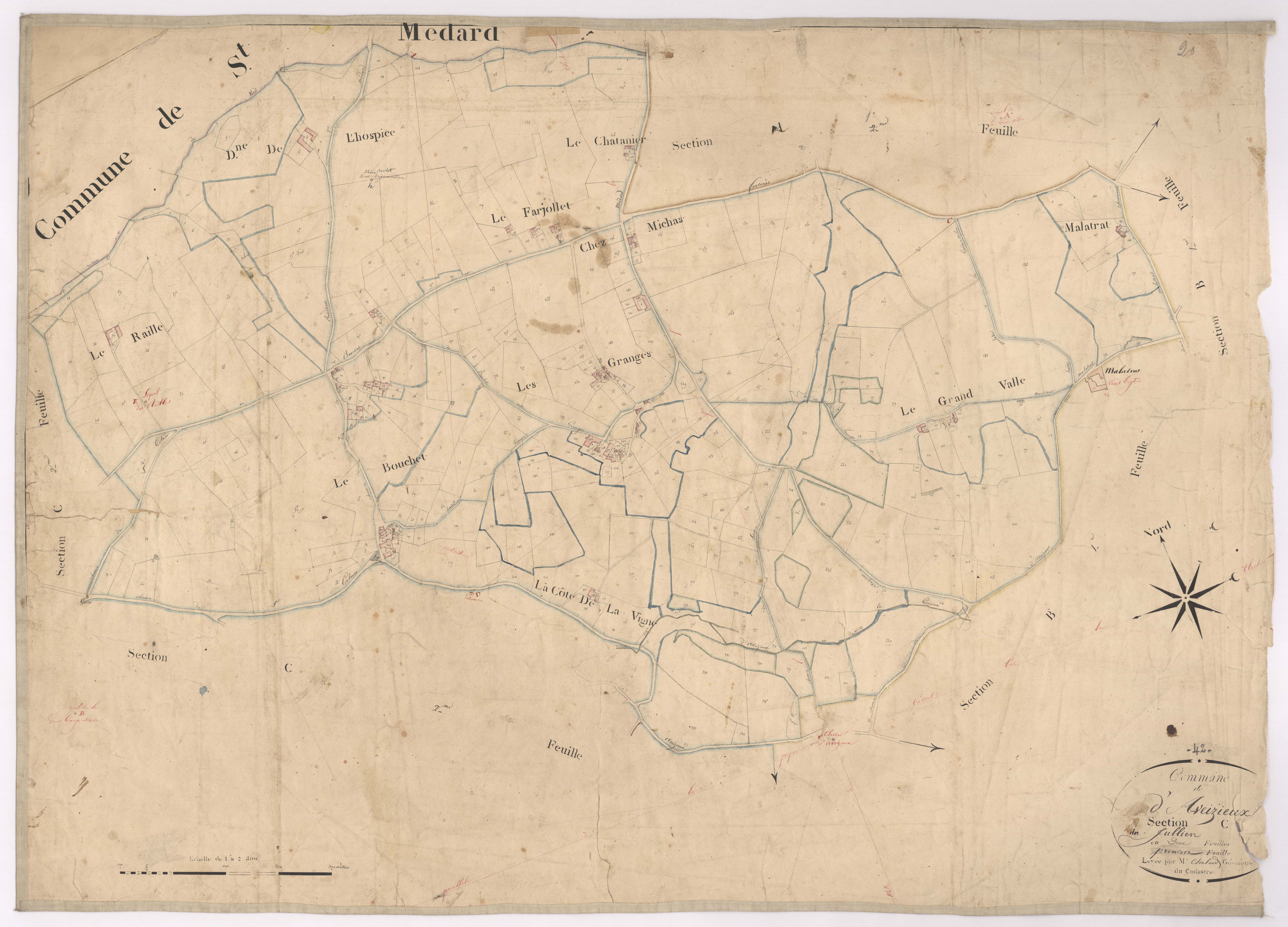 Aveizieux - 1682VT2_6 - Section C 1 (Jullien) : plan levé par Chaland à l'échelle 1:2500. [1828]
