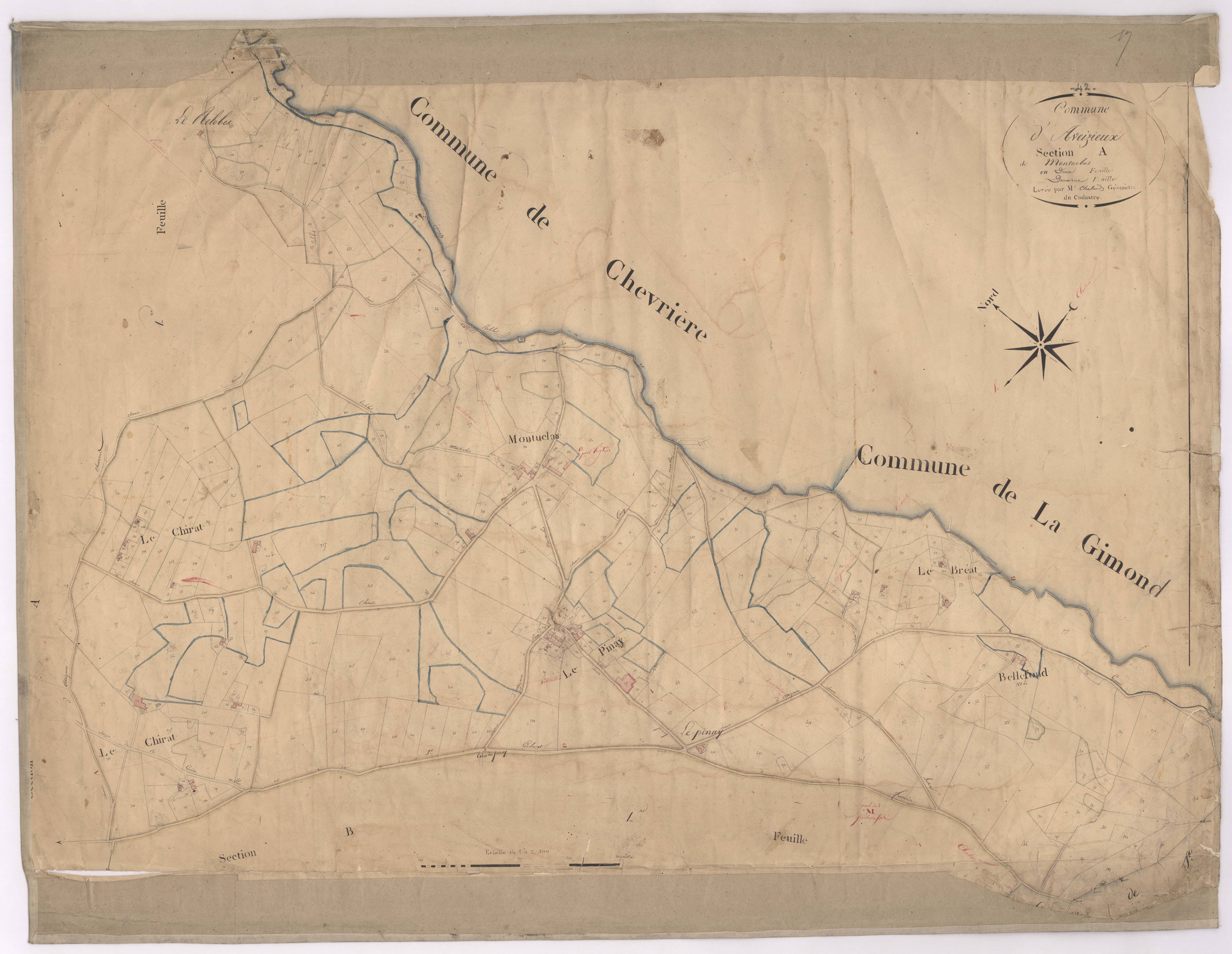 Aveizieux - 1682VT2_3 - Section A 2 (Montuclas) : plan levé par Chaland à l'échelle 1:2500. [1828]