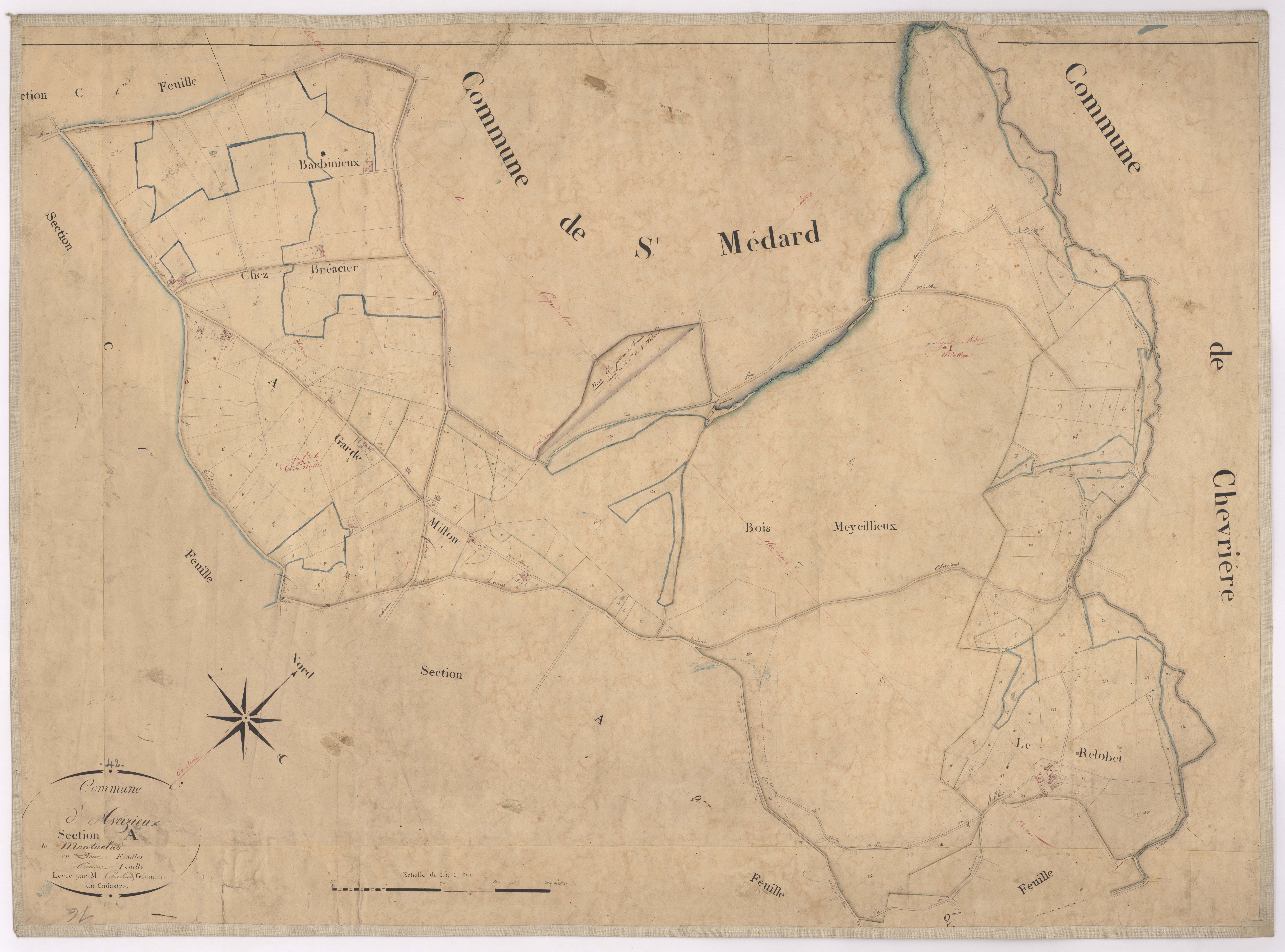 Aveizieux - 1682VT2_2 - Section A 1 (Montuclas) : plan levé par Chaland à l'échelle 1:2500. [1828]