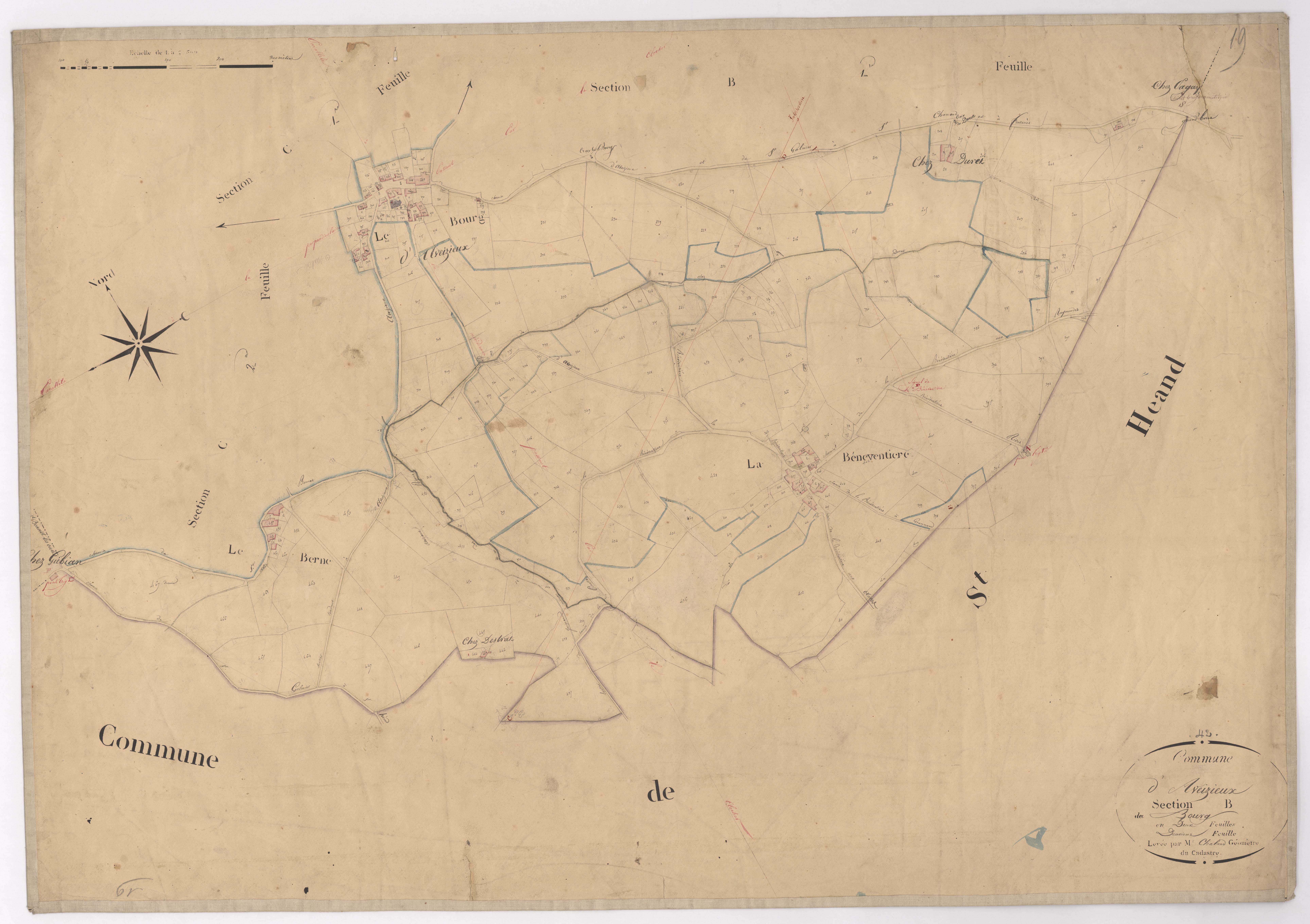 Aveizieux - 1682VT2_5 - Section B 2 (Le Bourg) : plan levé par Chaland à l'échelle 1:2500. [1828]