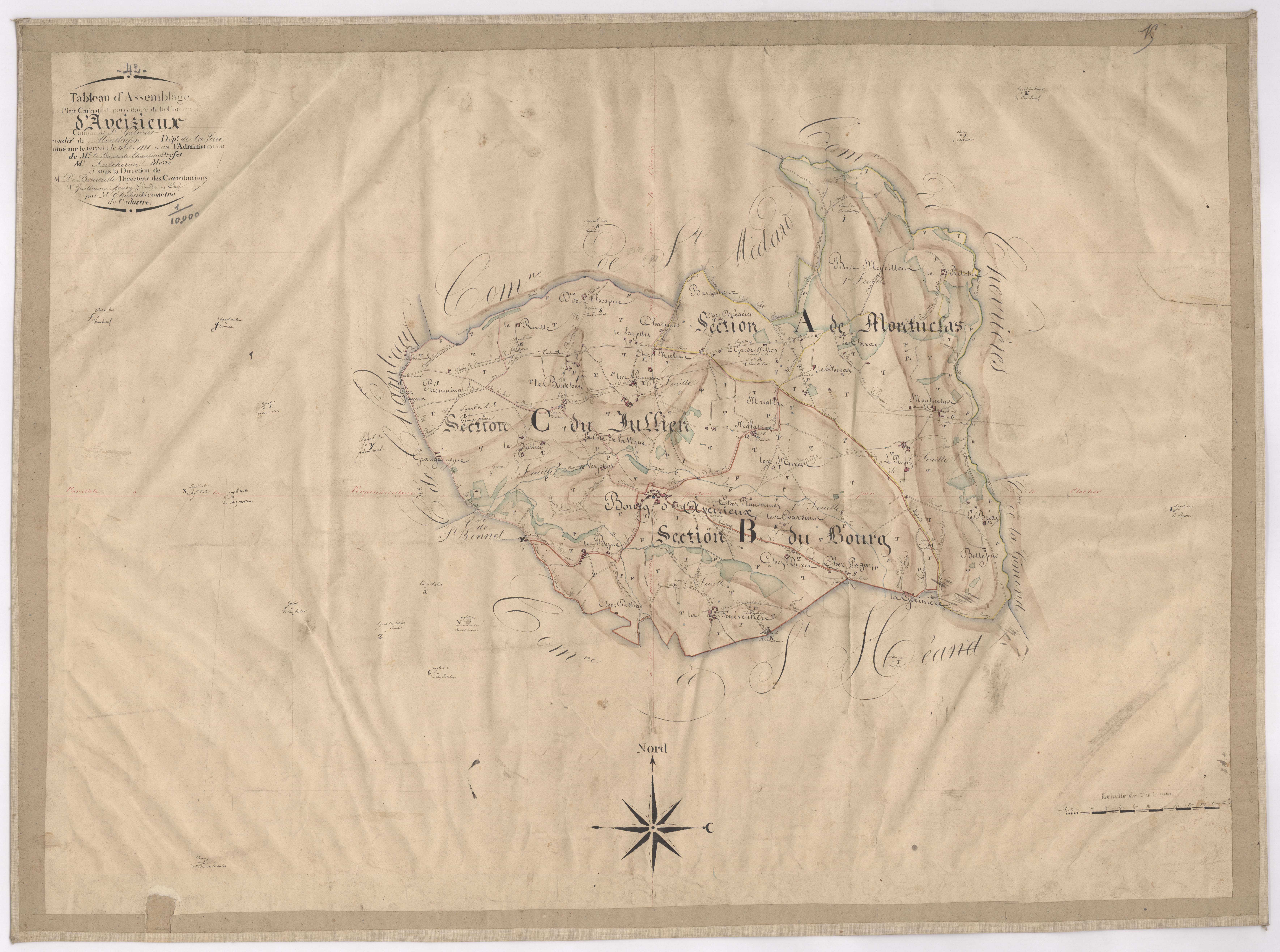 Aveizieux - 1682VT2_1 - Tableau d'assemblage : plan levé par Chaland à l'échelle 1:10000. 1828