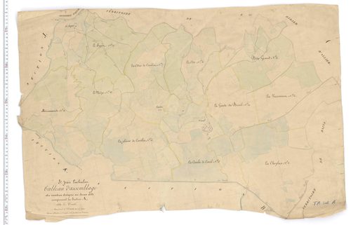 Saint-Jean-Lachalm - Tableau d'assemblage section A. Les sections E et F sont distraites pour former la commune d'Ouides le 18 mars 1818.