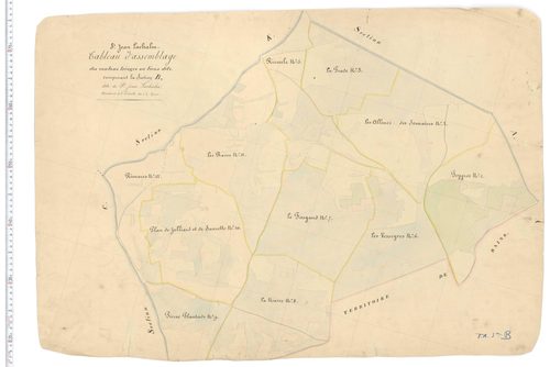 Saint-Jean-Lachalm - Tableau d'assemblage section B. Les sections E et F sont distraites pour former la commune d'Ouides le 18 mars 1818.