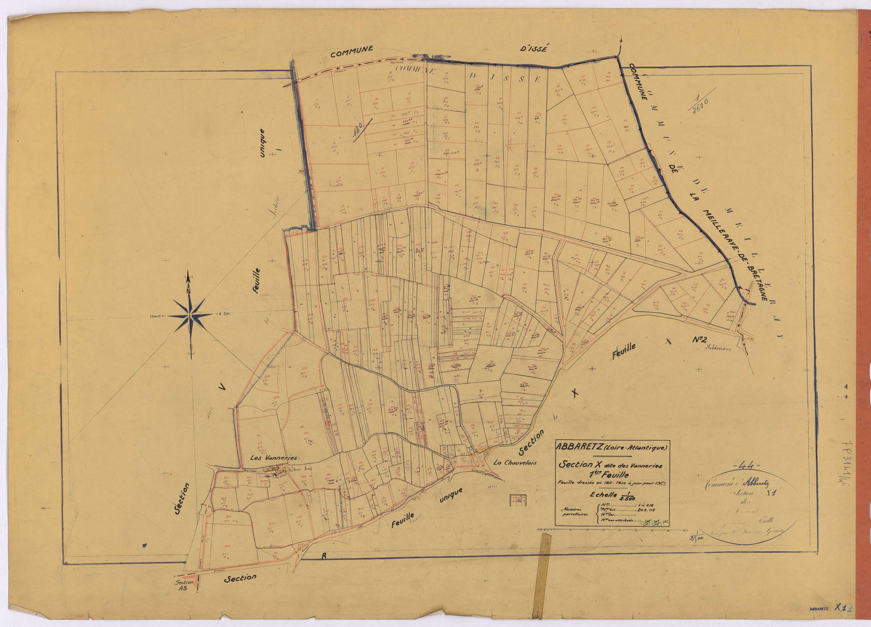 Abbaretz - Section X1 Vanneries (section des) ; 1-216