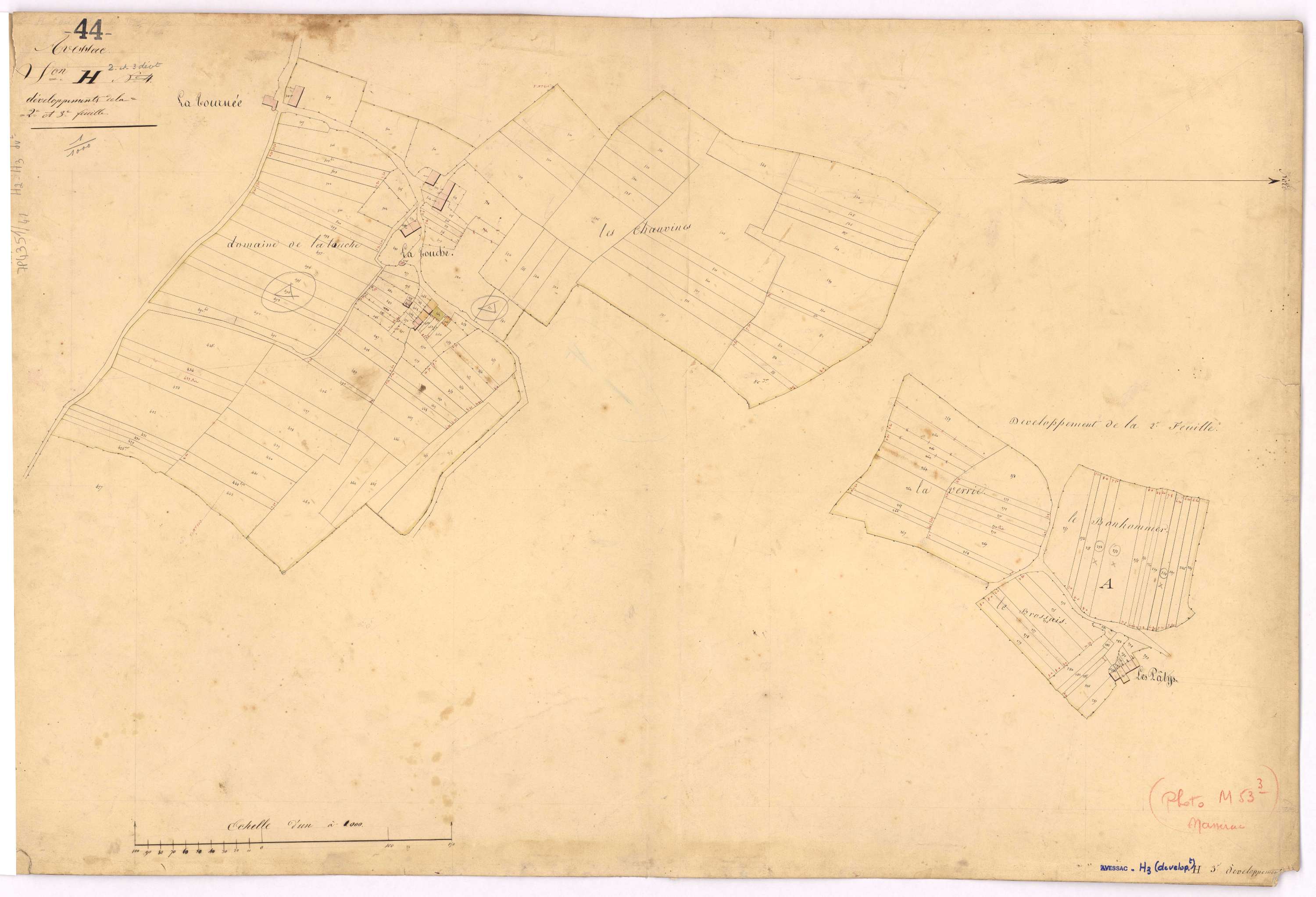 Avessac - Section H2 H3 (développement) Moulin de Penhouet (section de) ; 214-376 ; 376-556 ; développement des villages des Patys et de La Touche