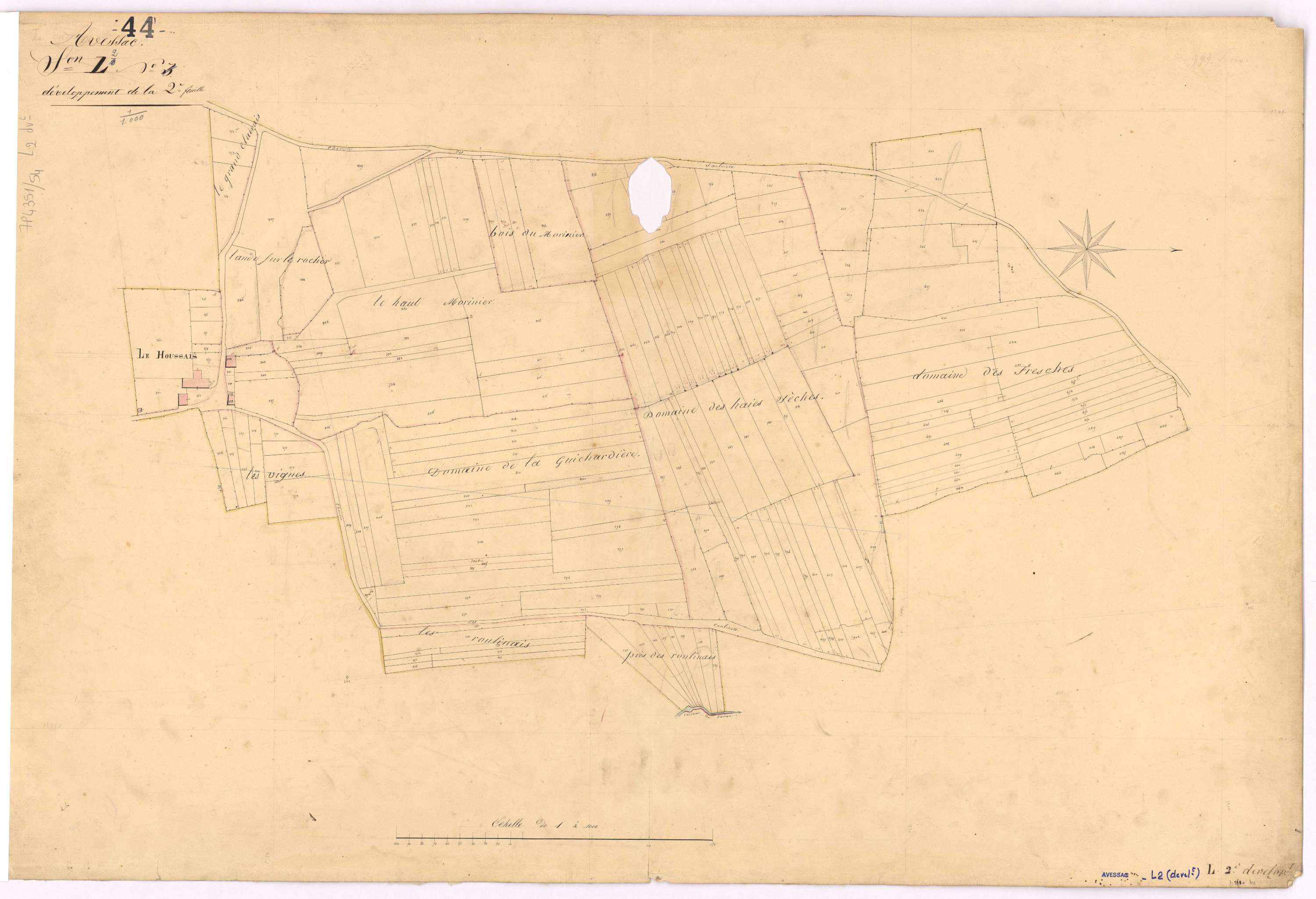 Avessac - Section L2 (développement) Carmagois (section de) ; 122-455 ; développement du village du Houssais et de diverses parcelles