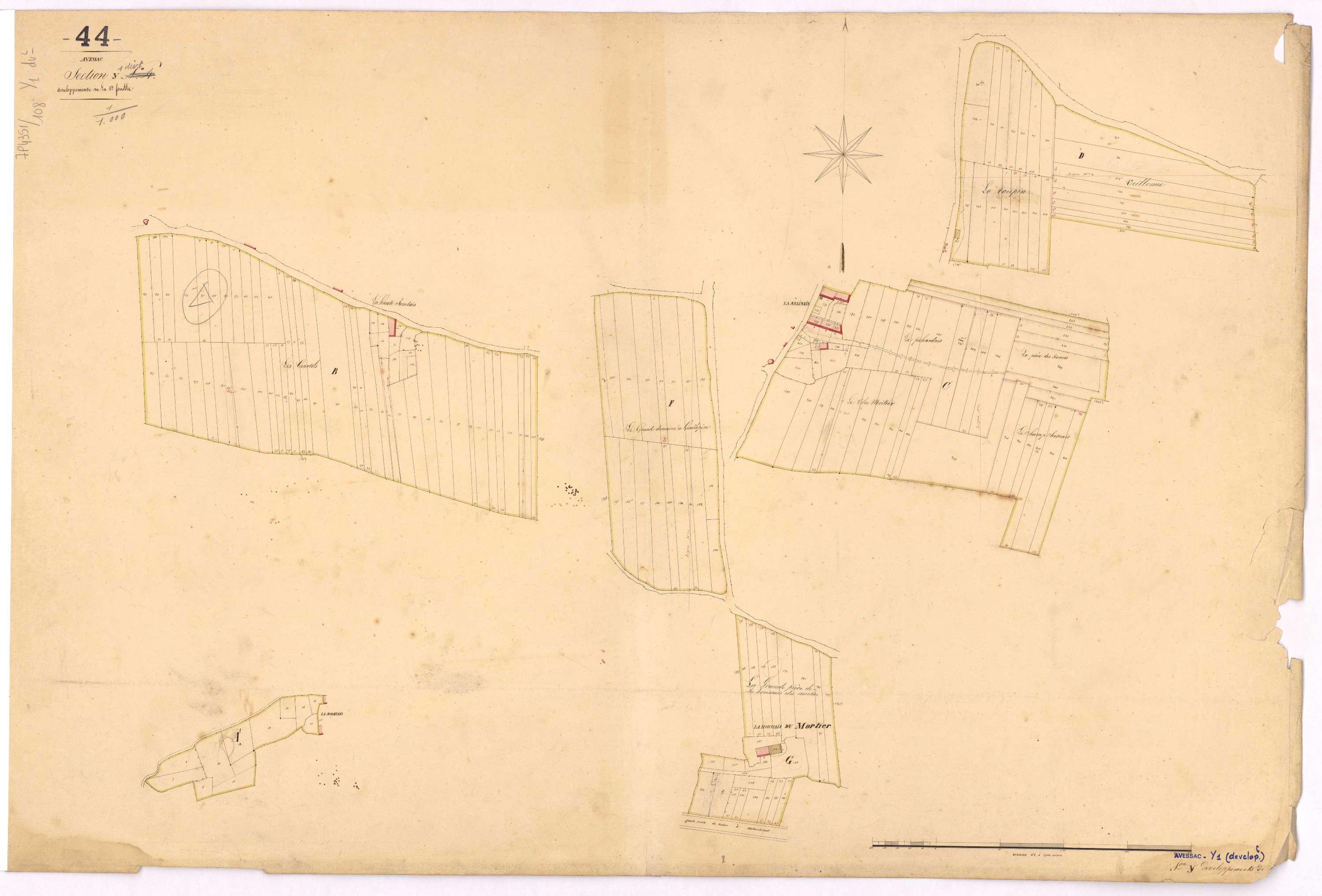 Avessac - Section Y1 (développement) Moulin du Por-d'Or (section du) ; 1-446 ; développement des parties A, B, C, D, F et G