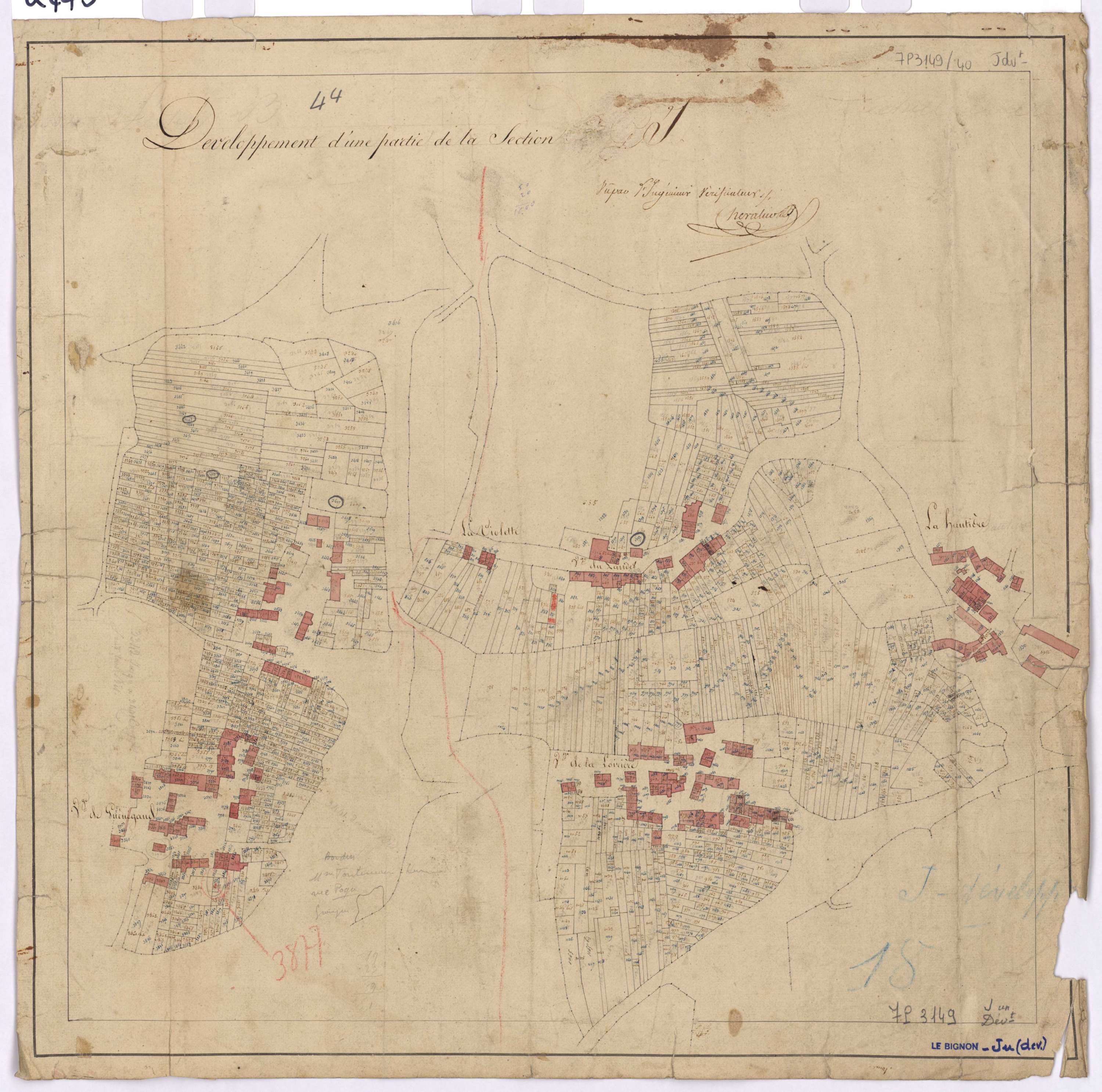 Le Bignon - Section J (développement) Loirière (section de La) ; développement des villages de Guénégaud, de La Violette, du Landais, de La Loirière et de La Hautière