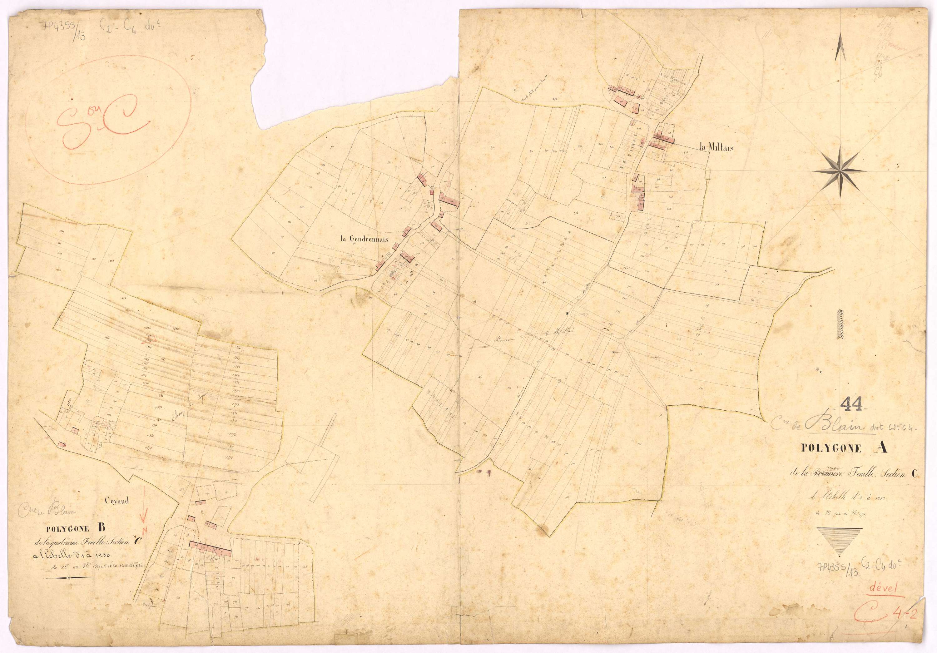 Blain - Section C2 C4 (développement) Miltais (section de La) ; 620-1113 ; 1384-1833 ; développement des villages de La Miltais, de La Gendronnais et de Coyaud