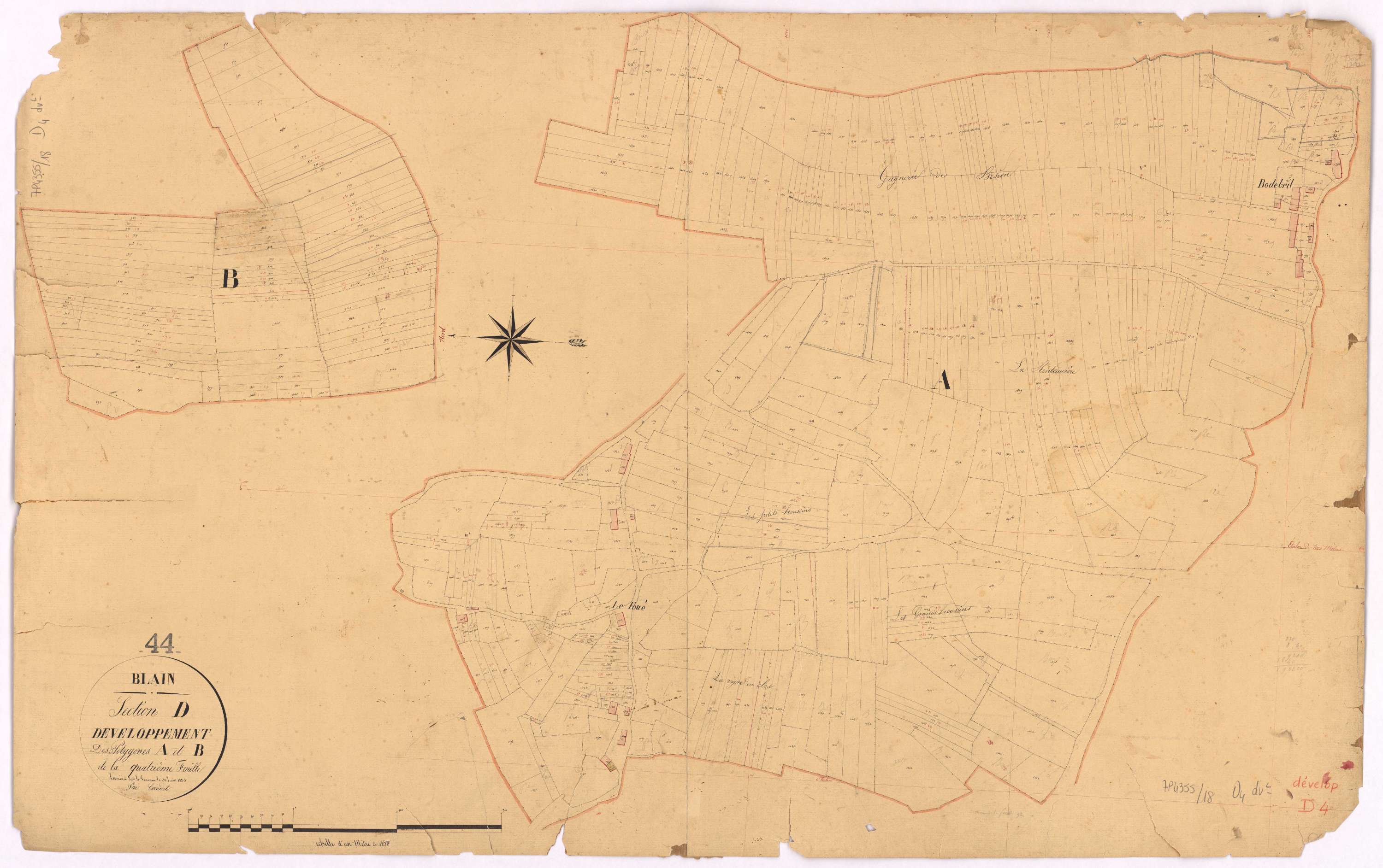 Blain - Section D4 (développement) Mercerais (section de La) ; 728-1653 ; développement des polygônes A et B