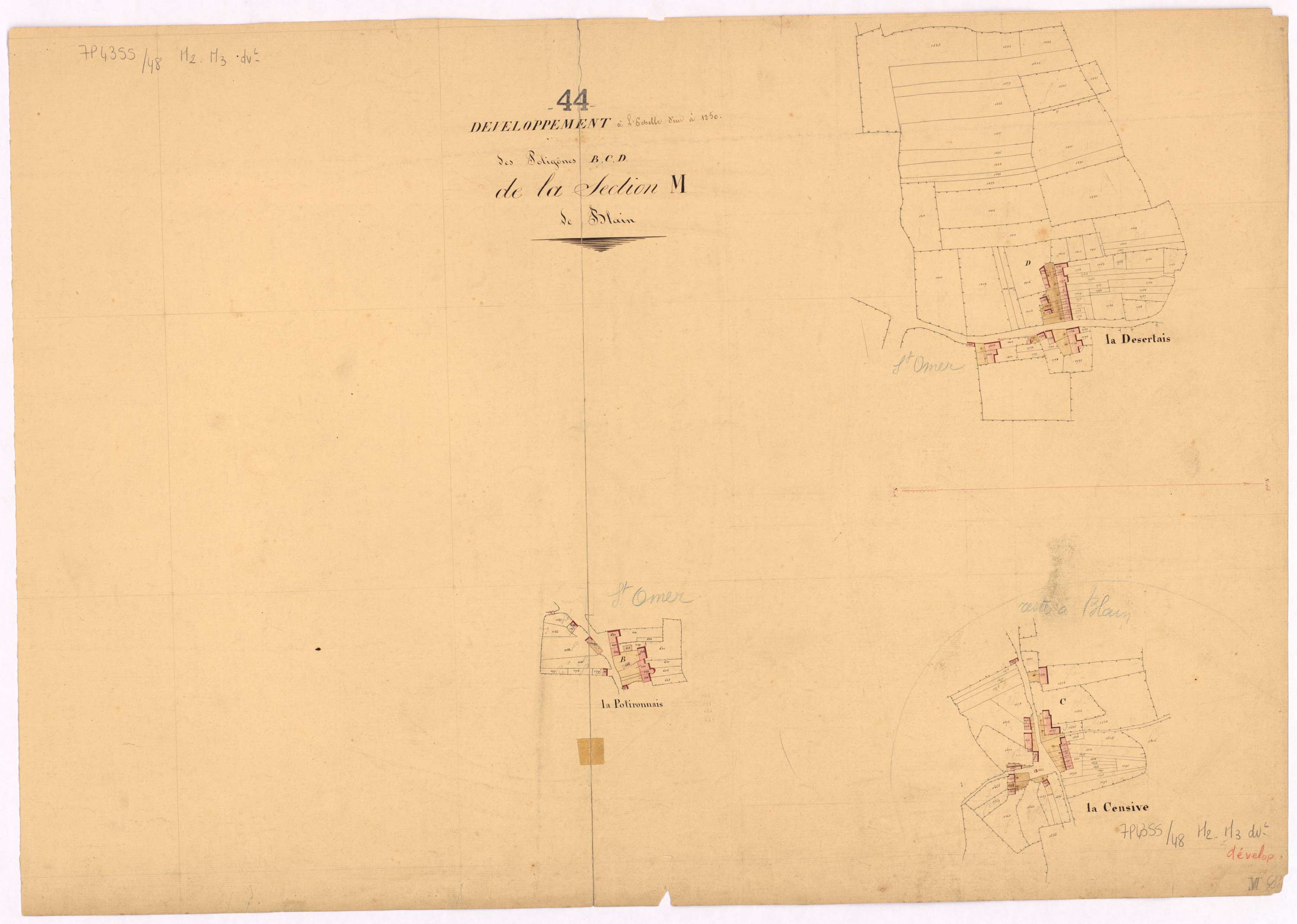 Blain - Section M2 M3 (développement) Barrel (section de) ; 490-1296 ; 1297-1850 ; développement des villages de La Potironnais, de La Censive et de La Desertais