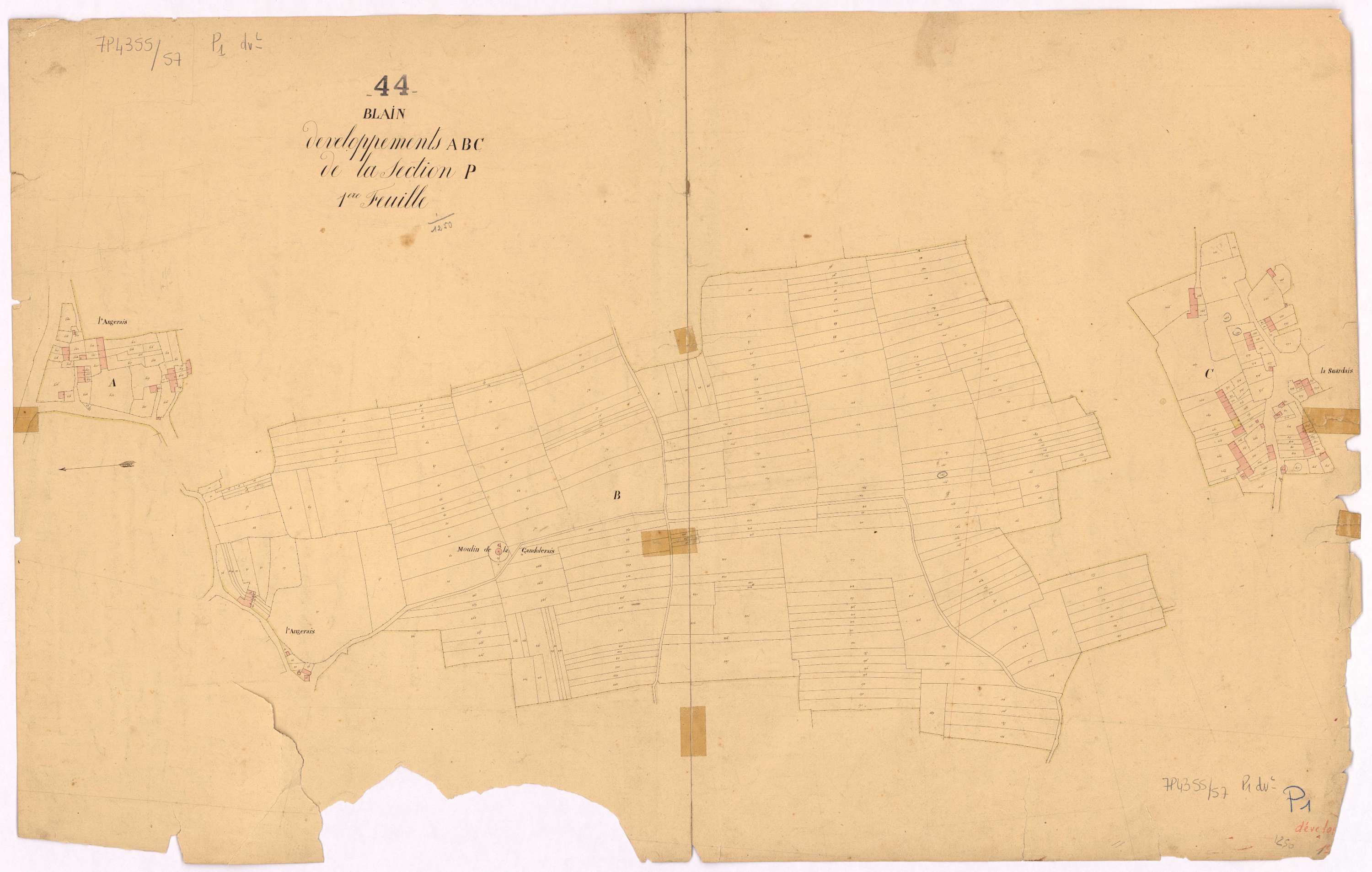 Blain - Section P1 (développement) Ville (section de La) ; 1-1148 ; développement des villages de l'Angerais, de La Suardais et de diverses parcelles