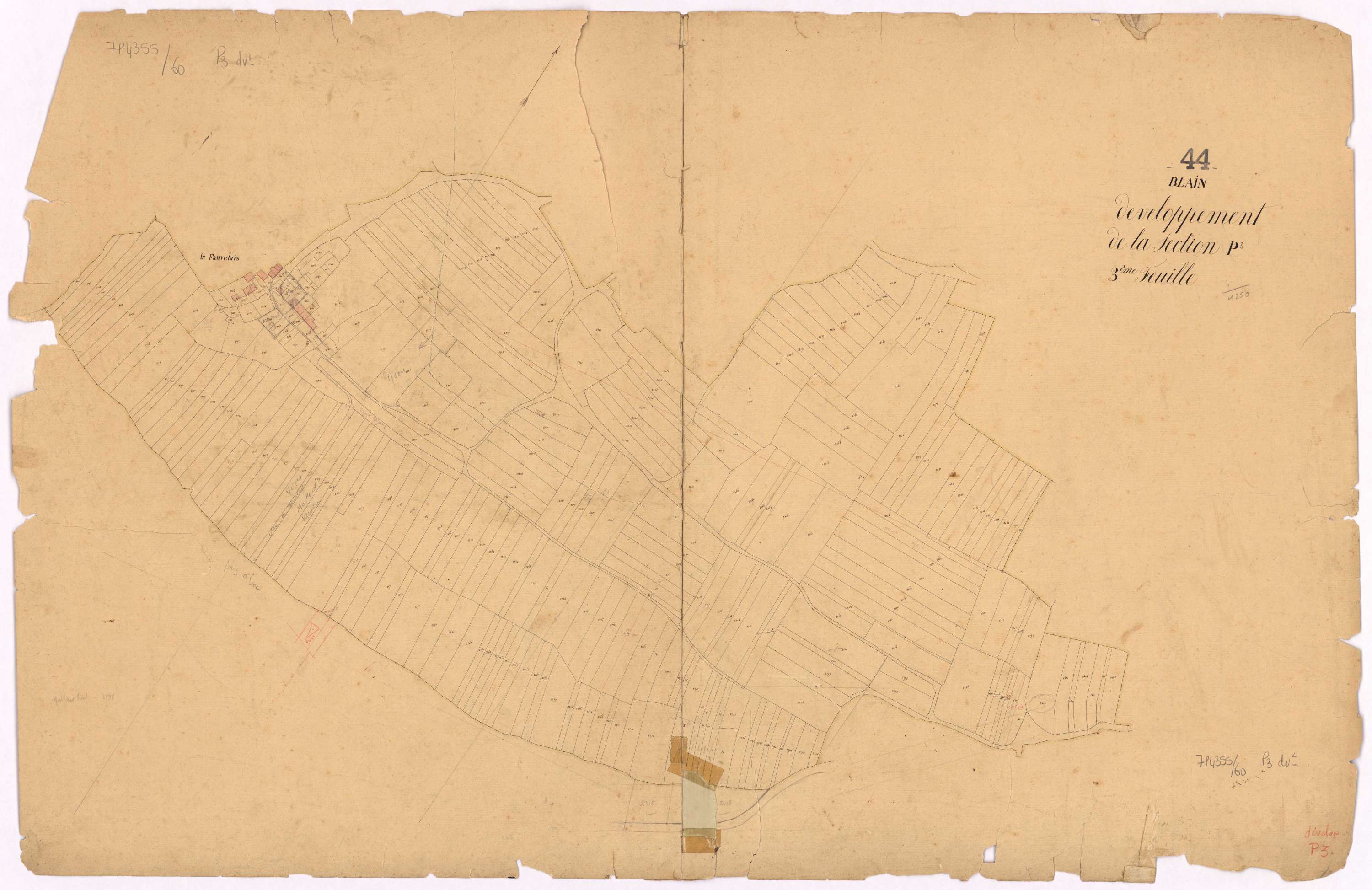 Blain - Section P3 (développement) Ville (section de La) ; 1757-2475 ; développement du village de La Fauvelais