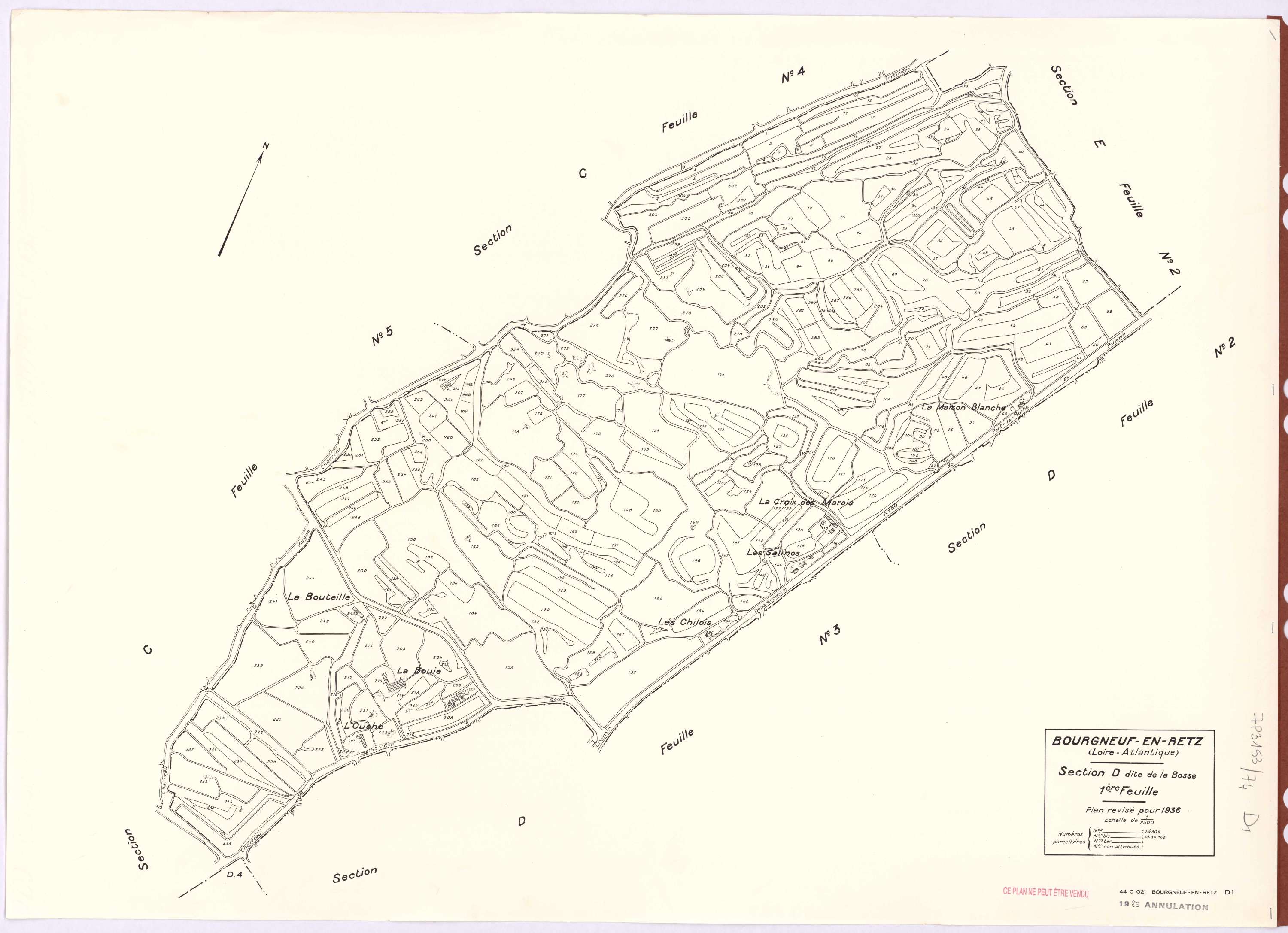Bourgneuf-en-Retz - Section D1 Bosse (section de La) ; 1-304