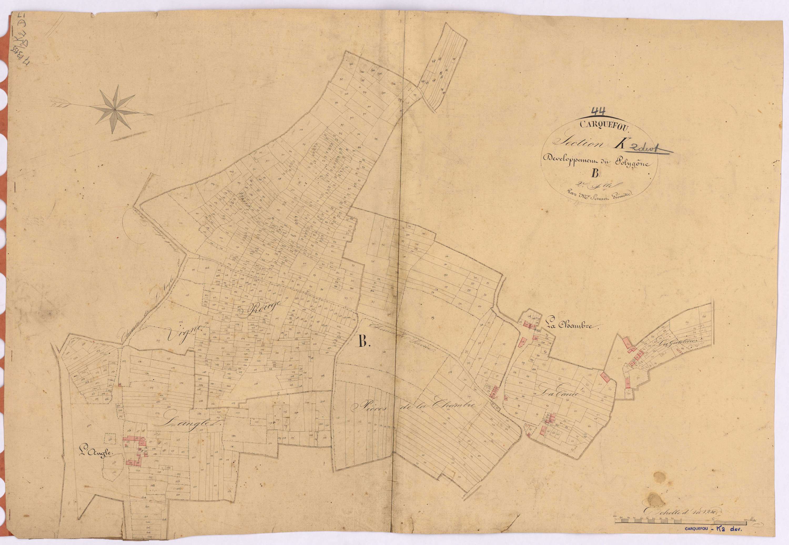 Carquefou - Section K2 (développement) Monceaux (section des) ; développement des villages de l'Angle, de La Carrée, de La Chambre et de La Gatelière