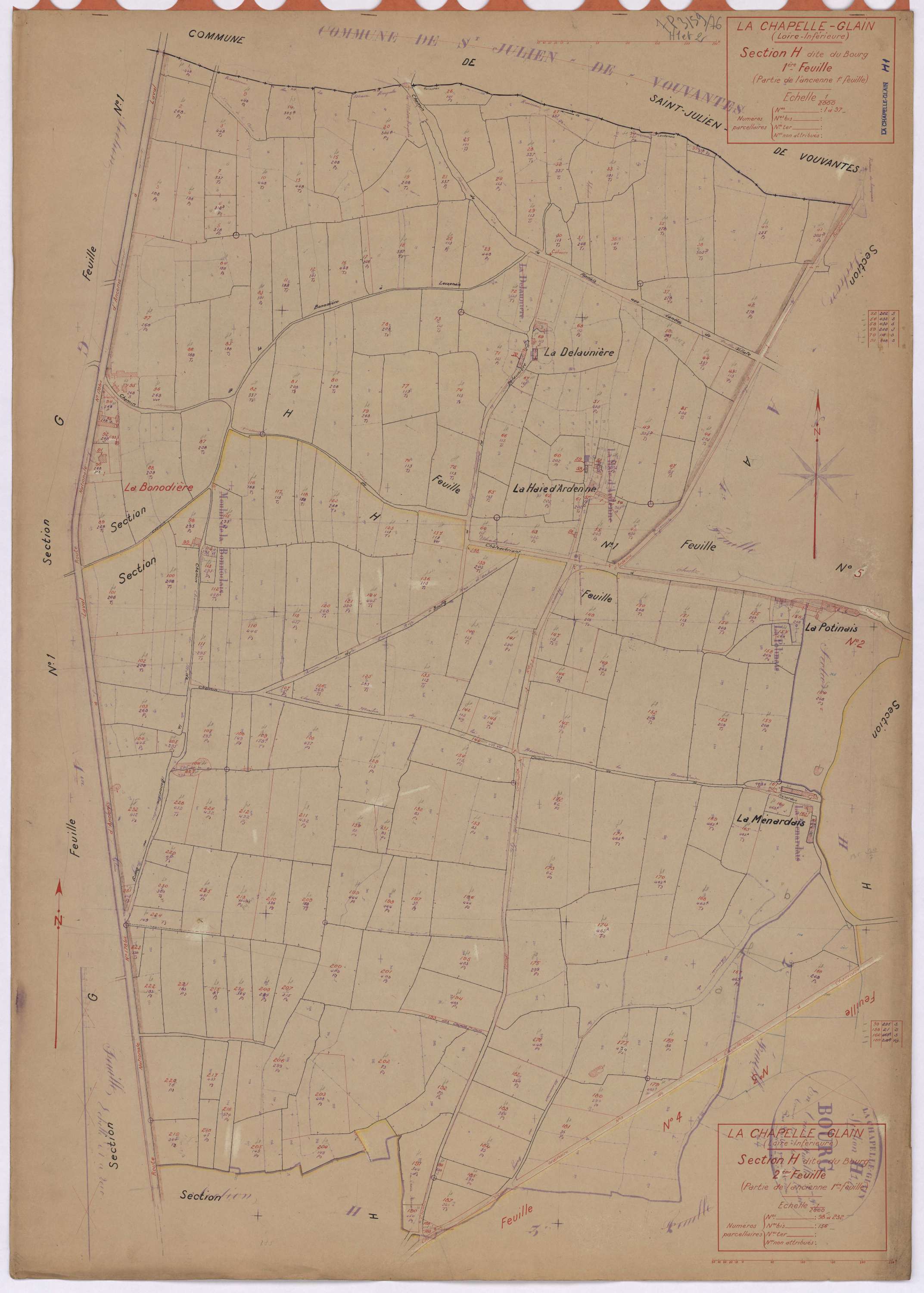 La Chapelle-Glain - Section H1 H2 Bourg (section du) ; 1-97 ; 98-232