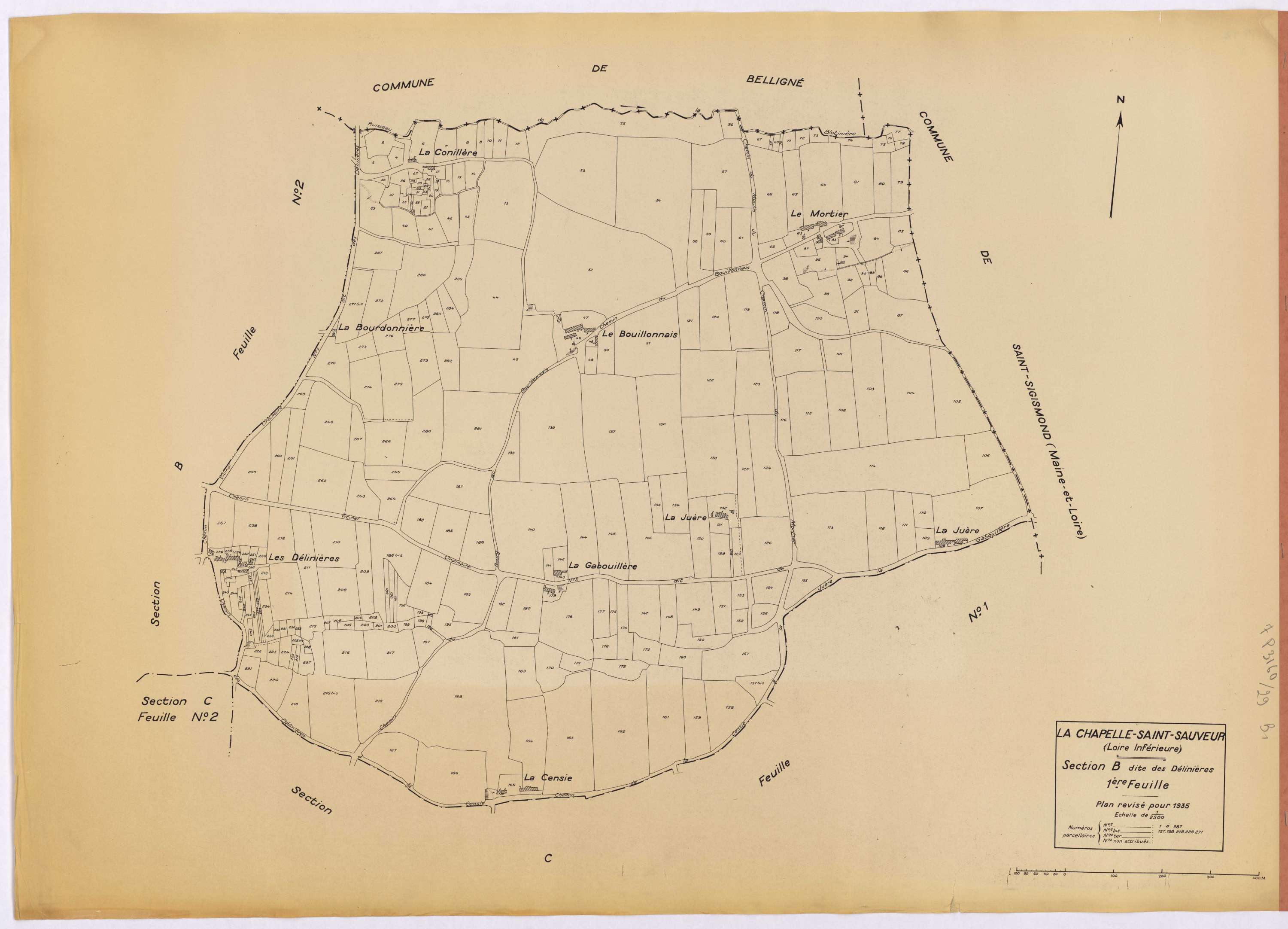 La Chapelle-Saint-Sauveur - Section B1 Délinières (section des) ; 1-287