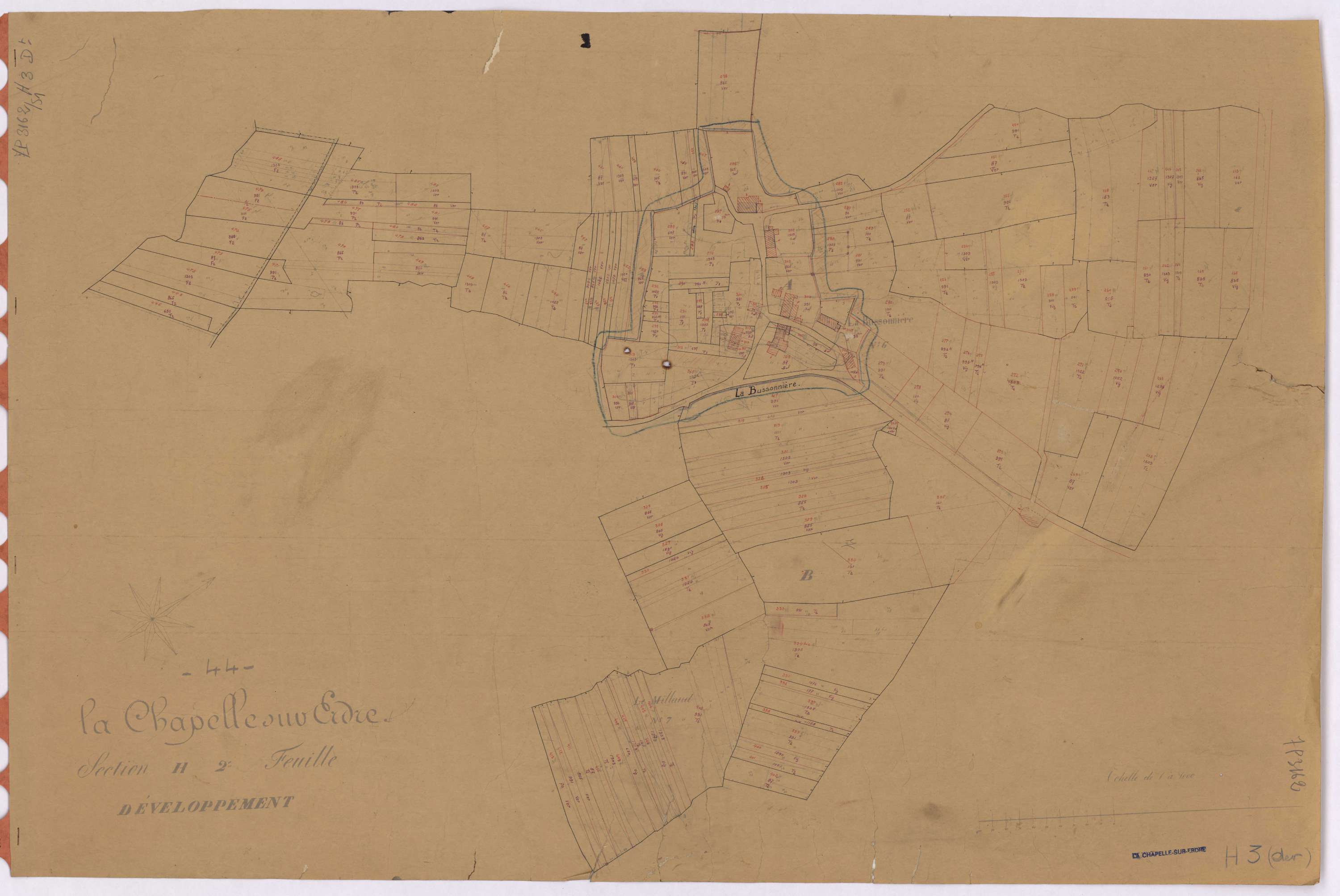 La Chapelle-sur-Erdre - Section H3  (développement) Saz (section du) ; 208-488 ; développement du village de La Bussonière