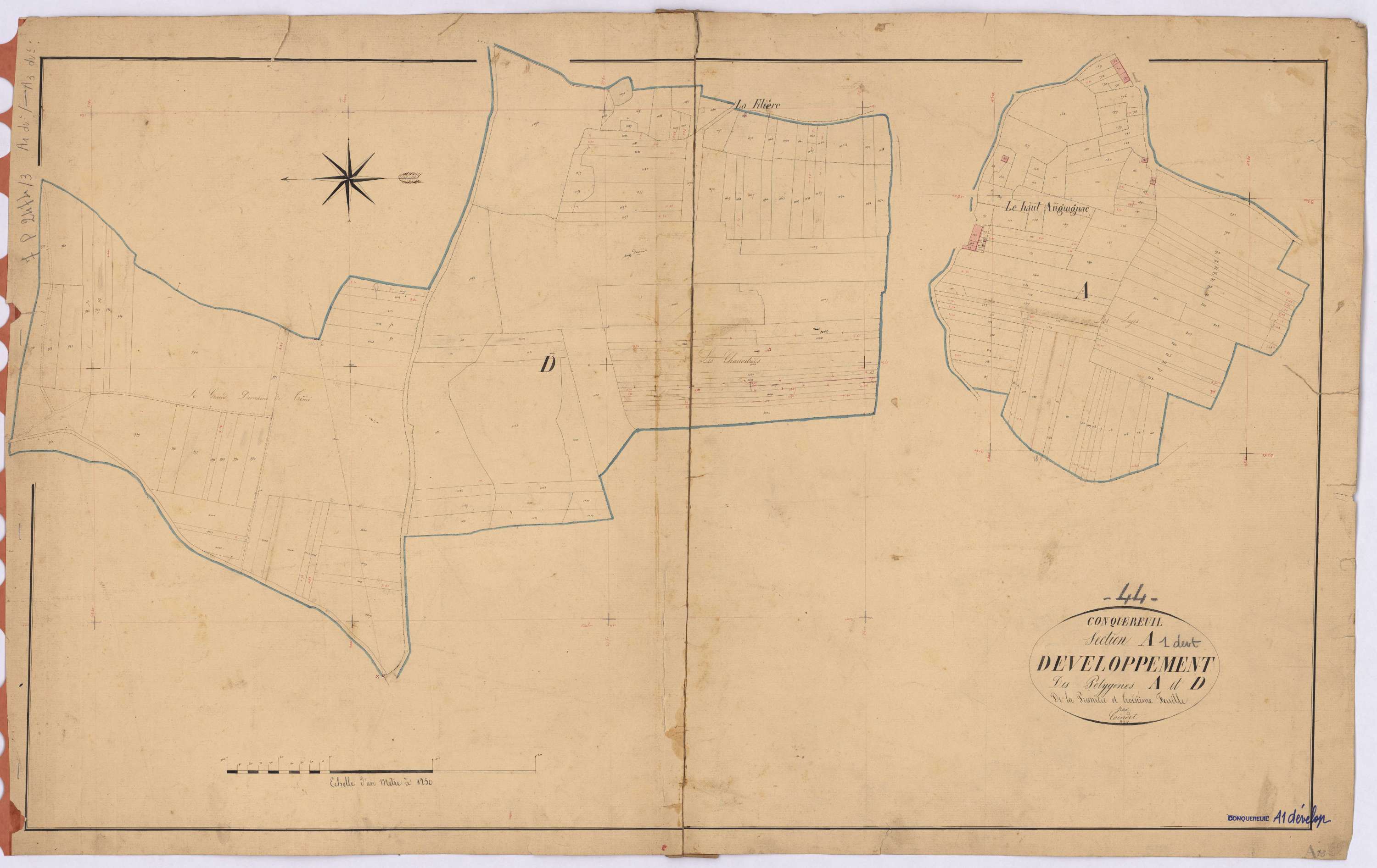 Conquereuil - Section A1 A3 (développement) Anguignac (section d'), 1-209, développement du polygône A ; 680-1097, développement du polygône D