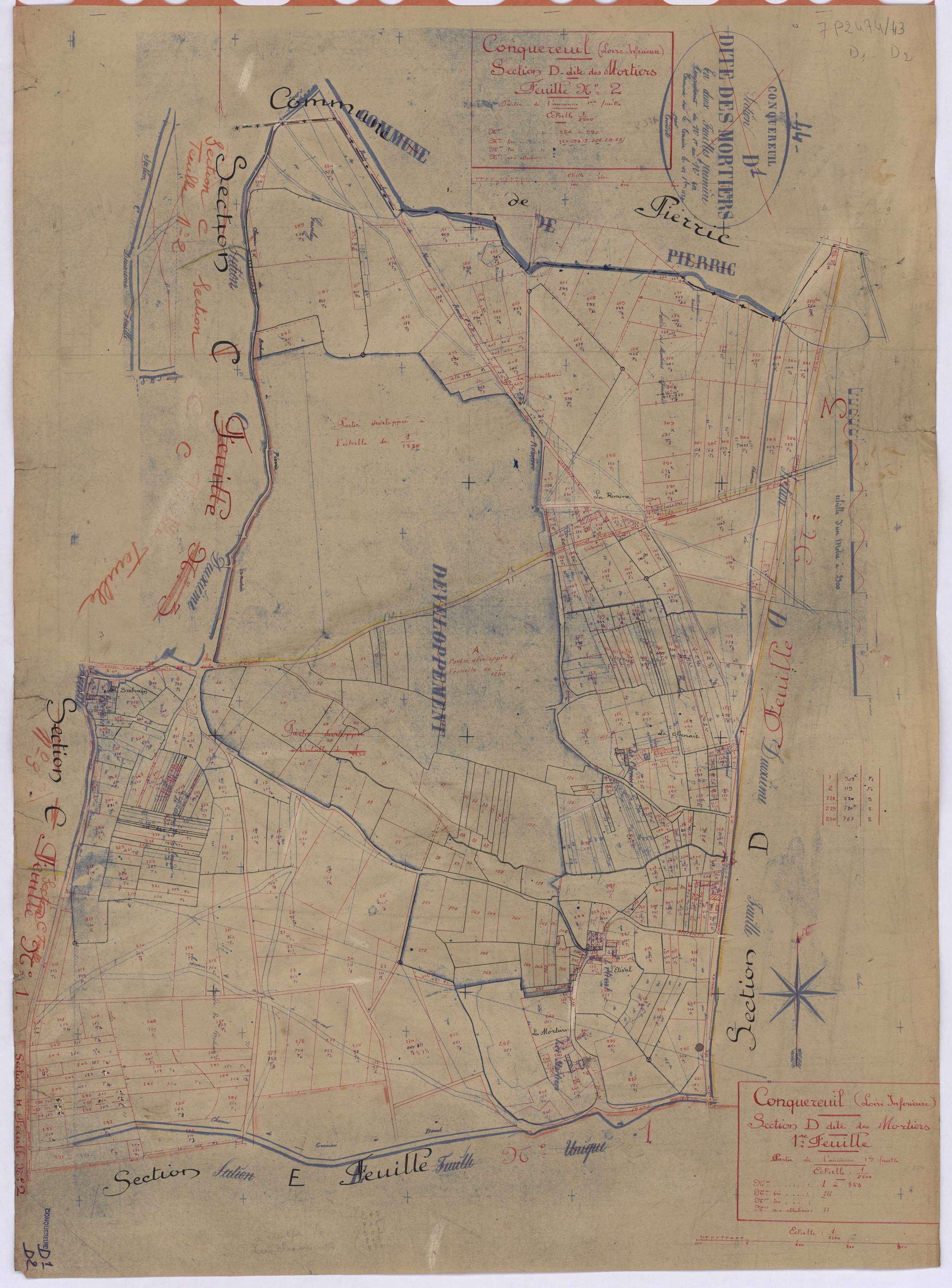 Conquereuil - Section D1 D2 Mortiers (section des) ; 1-353 ; 354-590