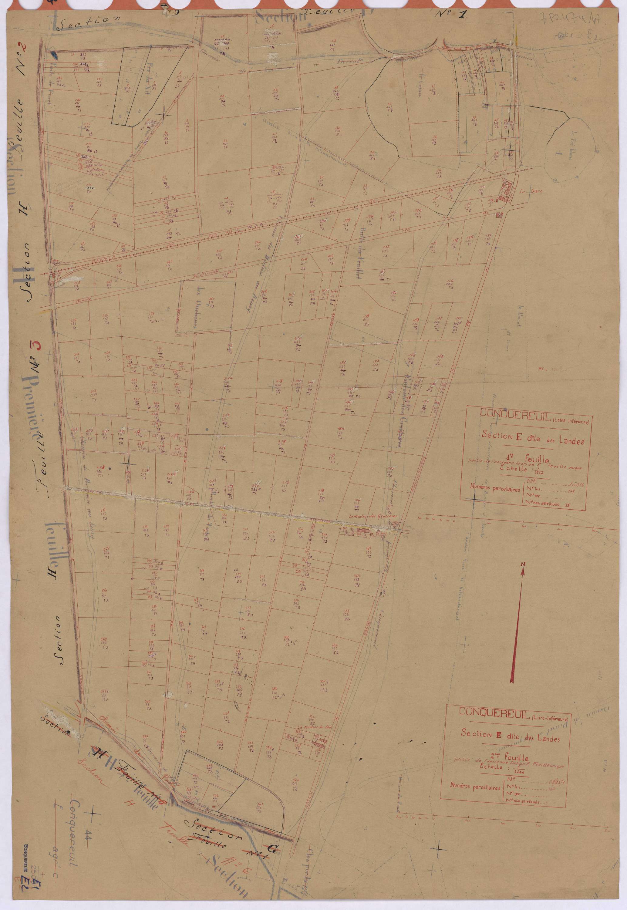 Conquereuil - Section E1 E2 Landes (section des) ; 1-286 ; 287-571