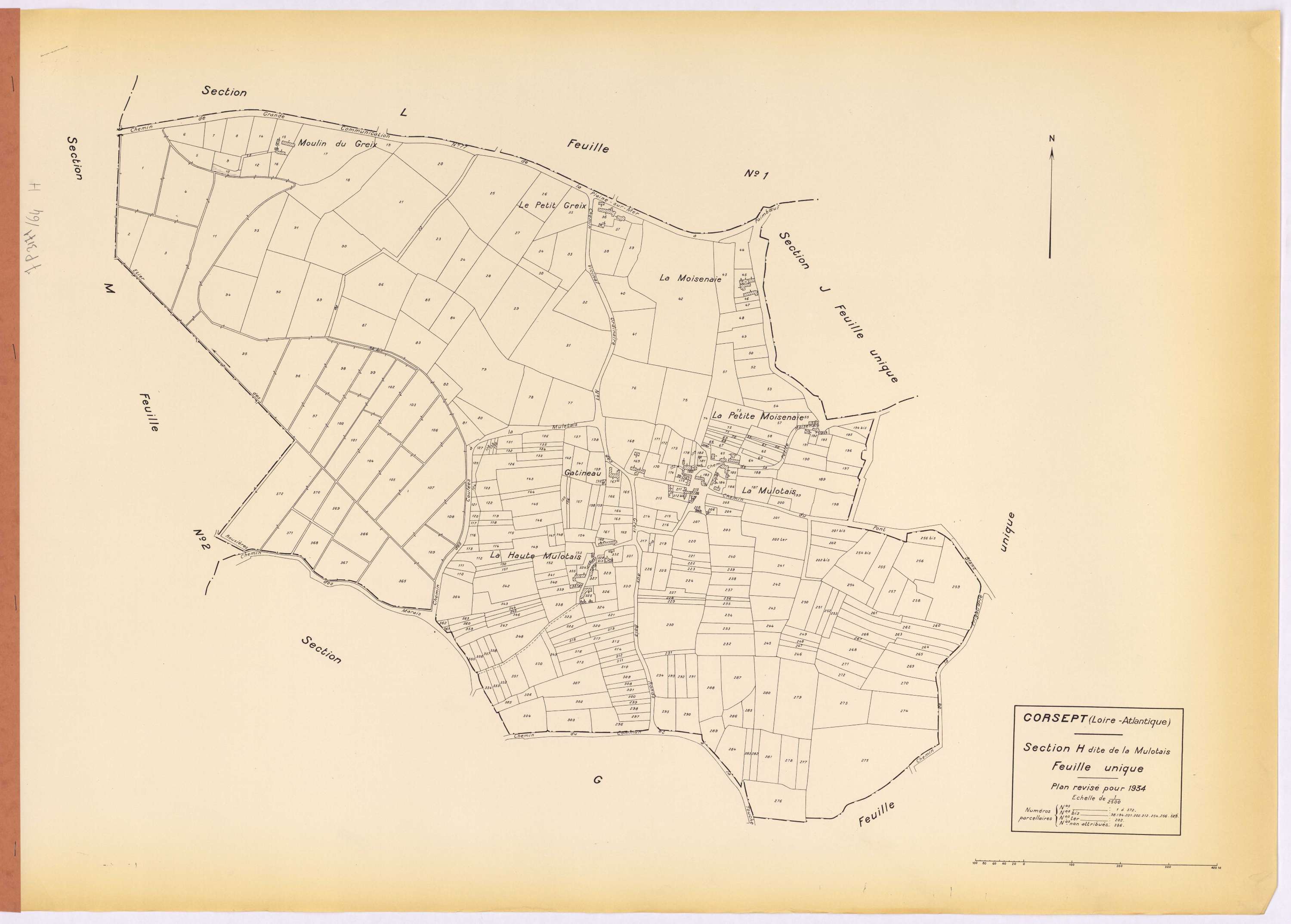 Corsept - Section H Mulotais (section de La) ; 1-372