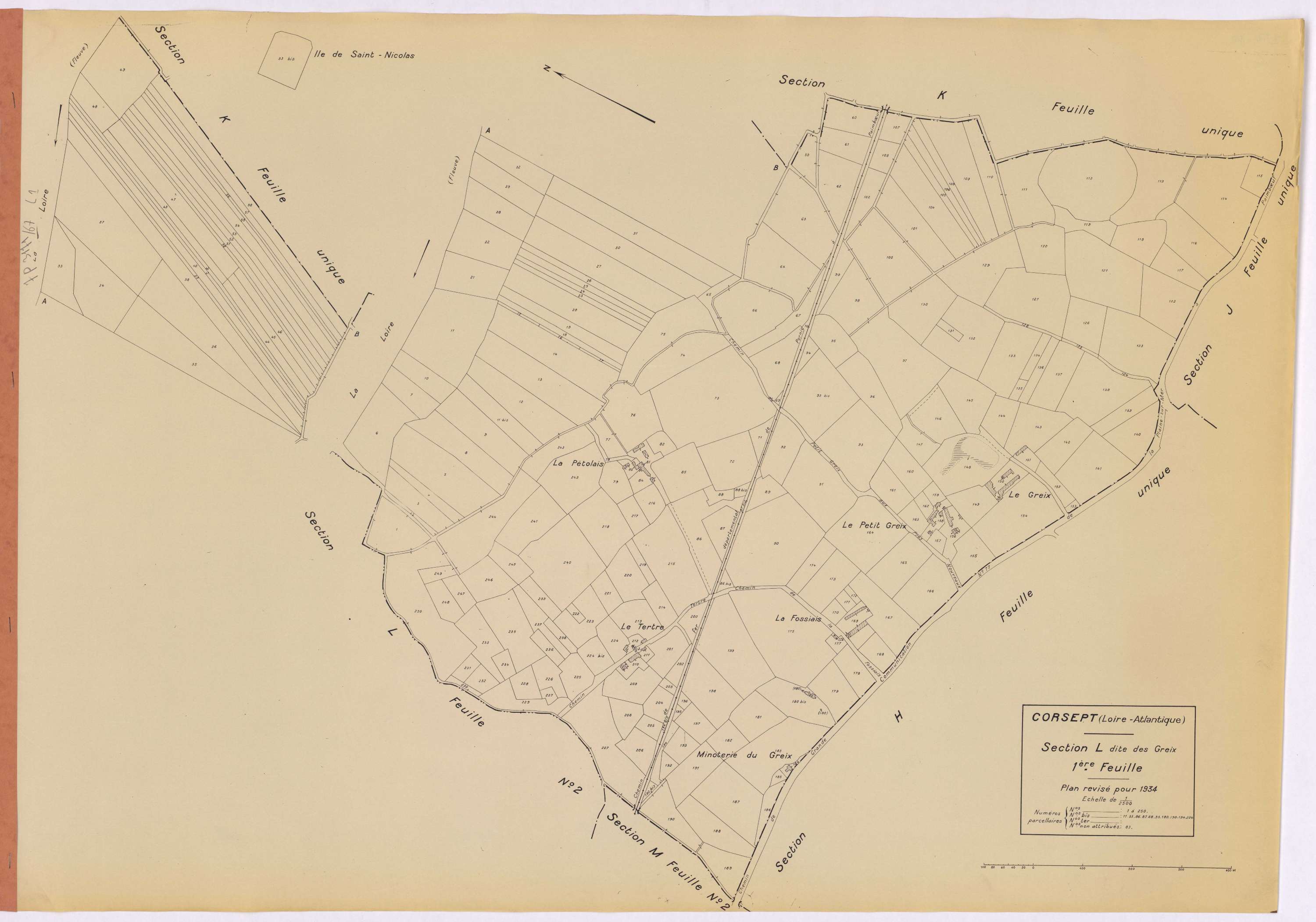 Corsept - Section L1 Greix (section des) ; 1-250