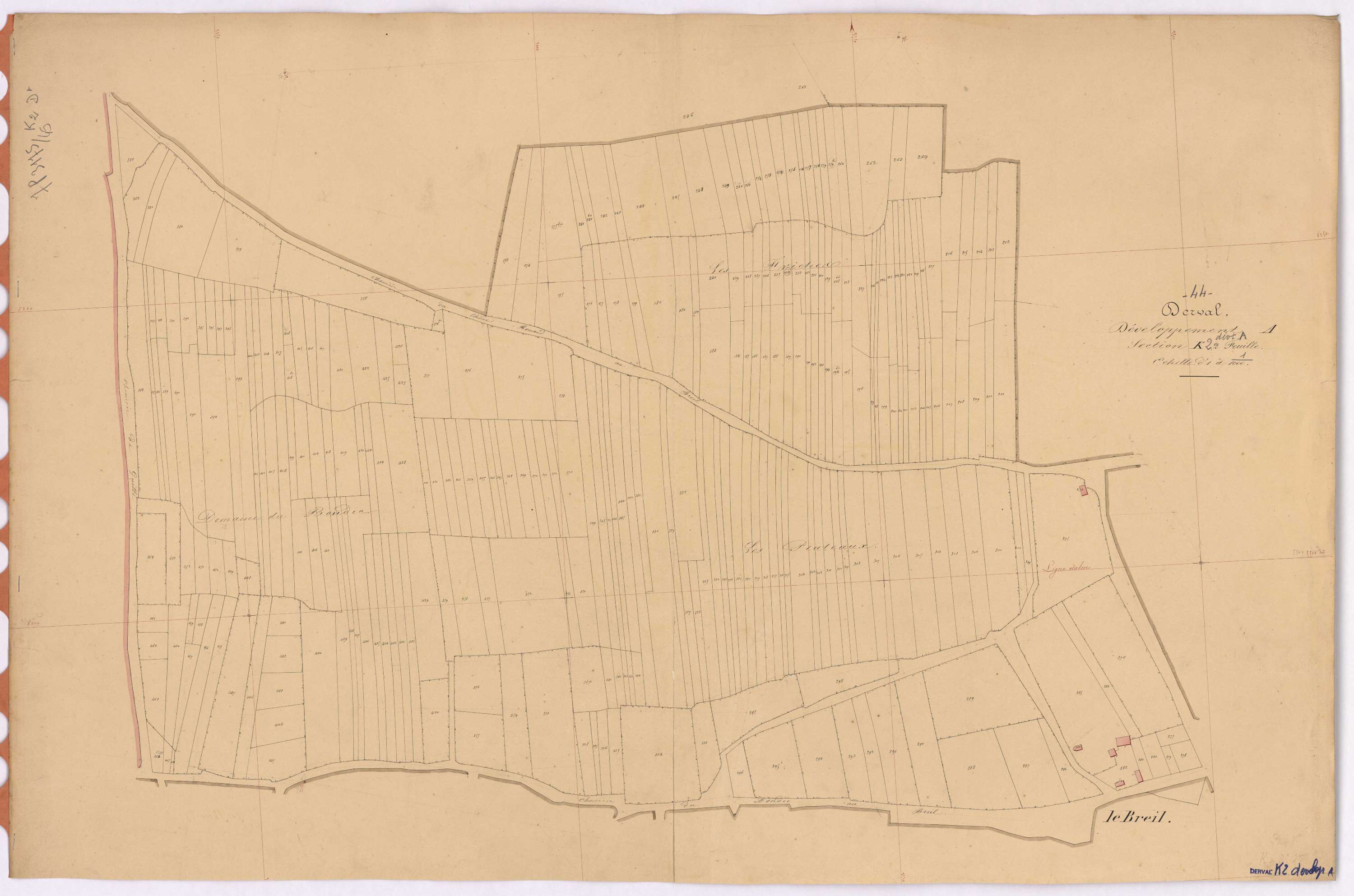Derval - Section K2 (développement) Fond des Bois (section du) ; 91-720 ; développement de diverses parcelles