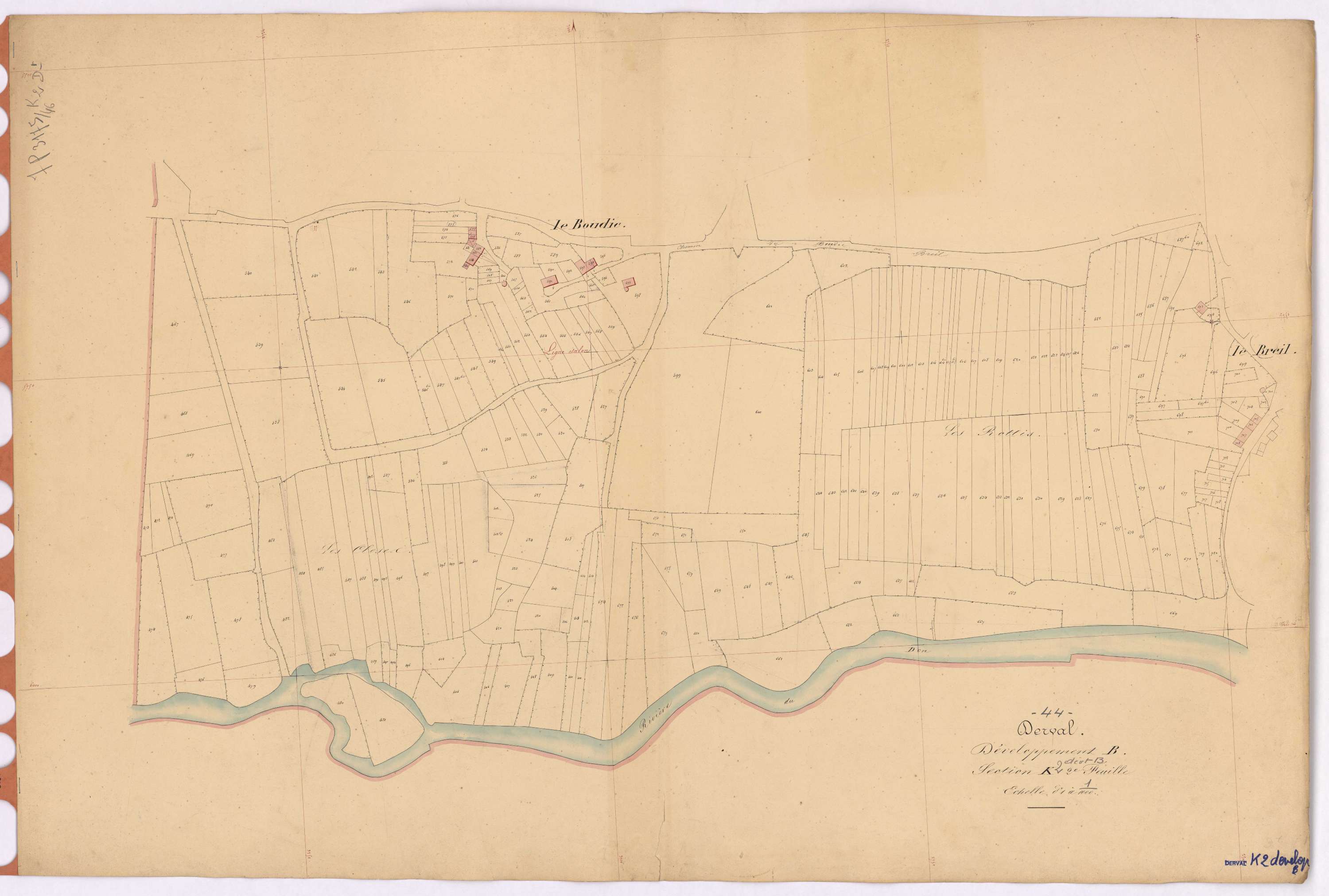 Derval - Section K2 (développement) Fond des Bois (section du) ; 91-720 ; développement de diverses parcelles