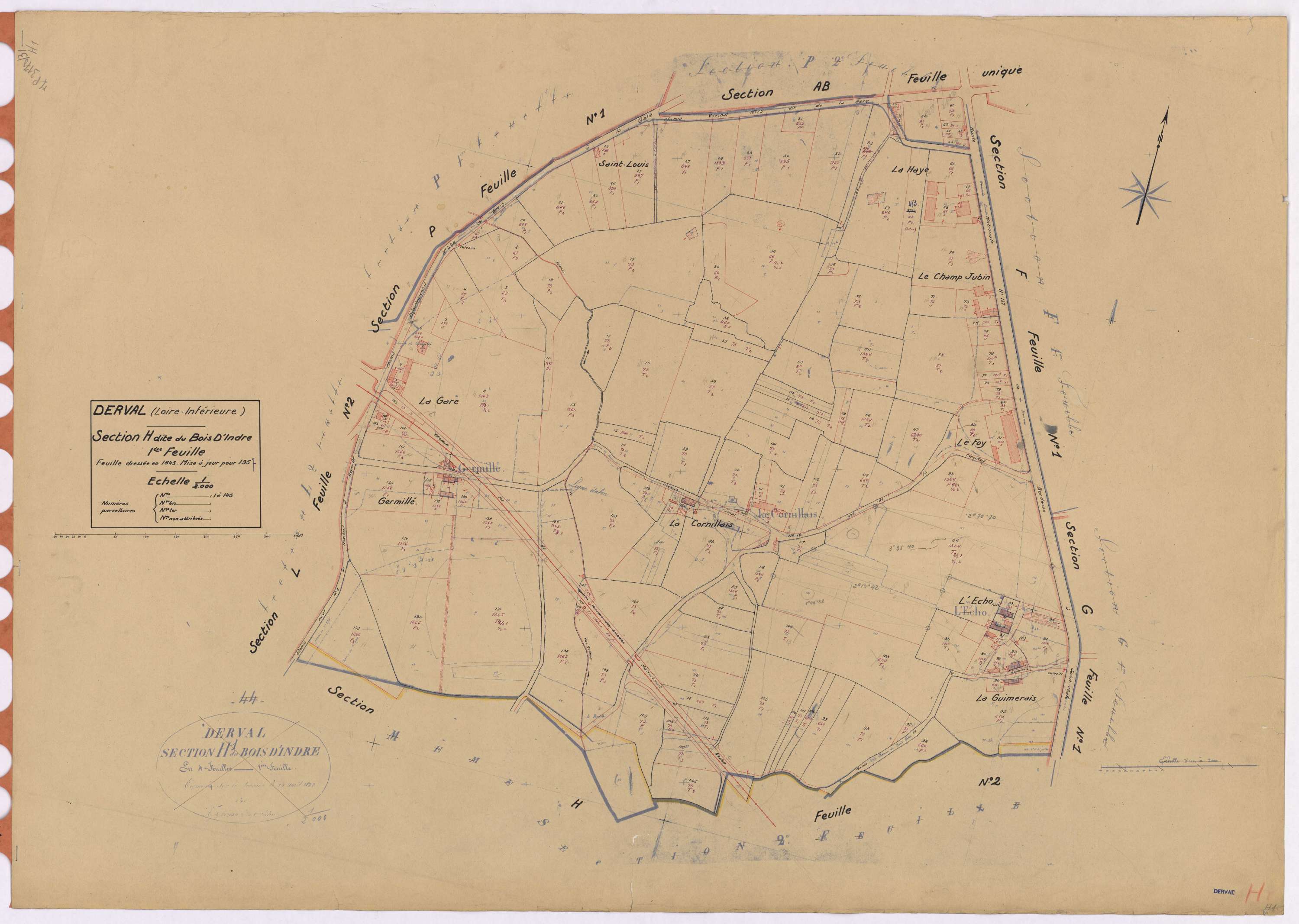Derval - Section H1 Bois d'Indre (section du) ; 1-145
