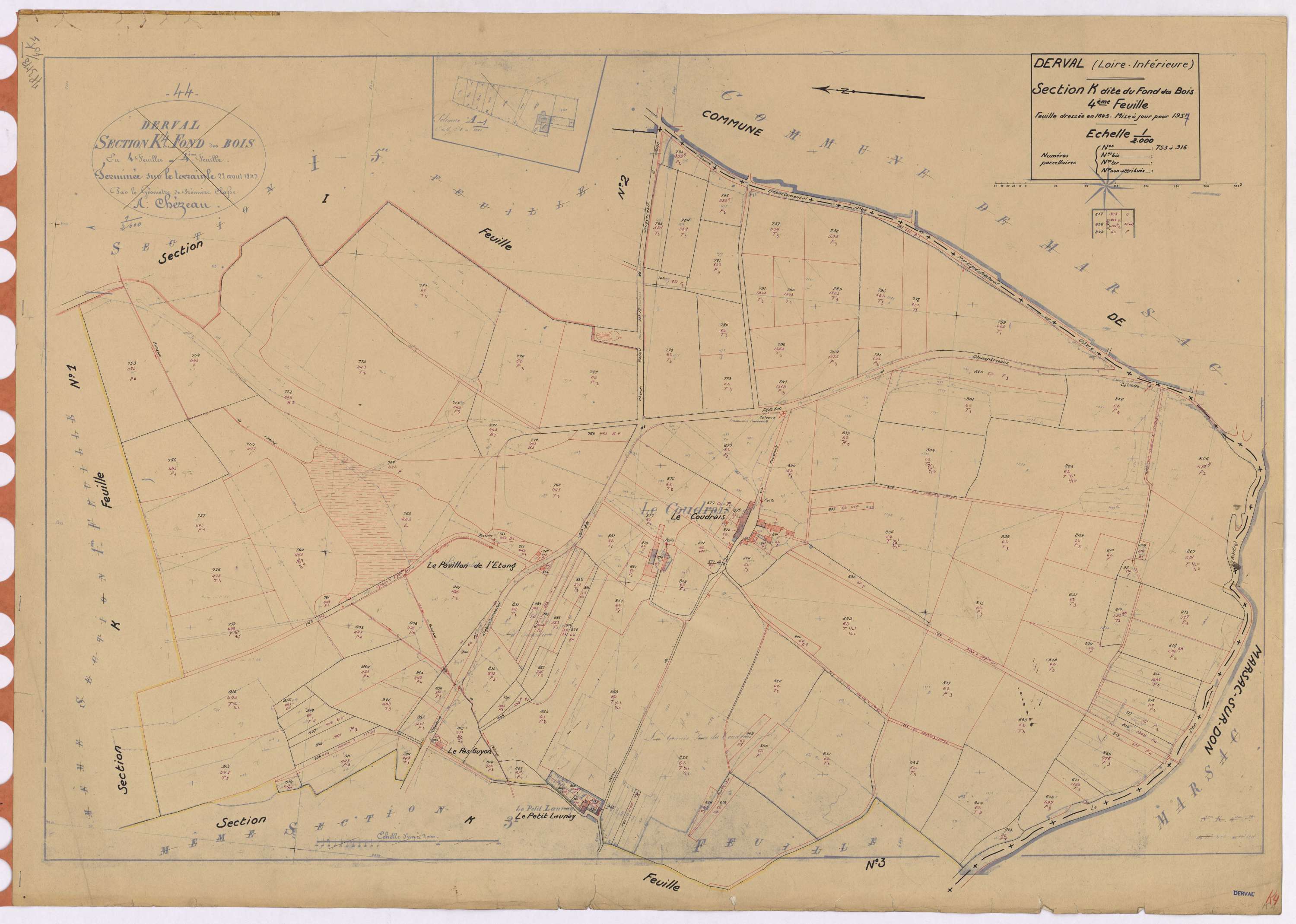 Derval - Section K4 Fond des Bois (section du) ; 753-916