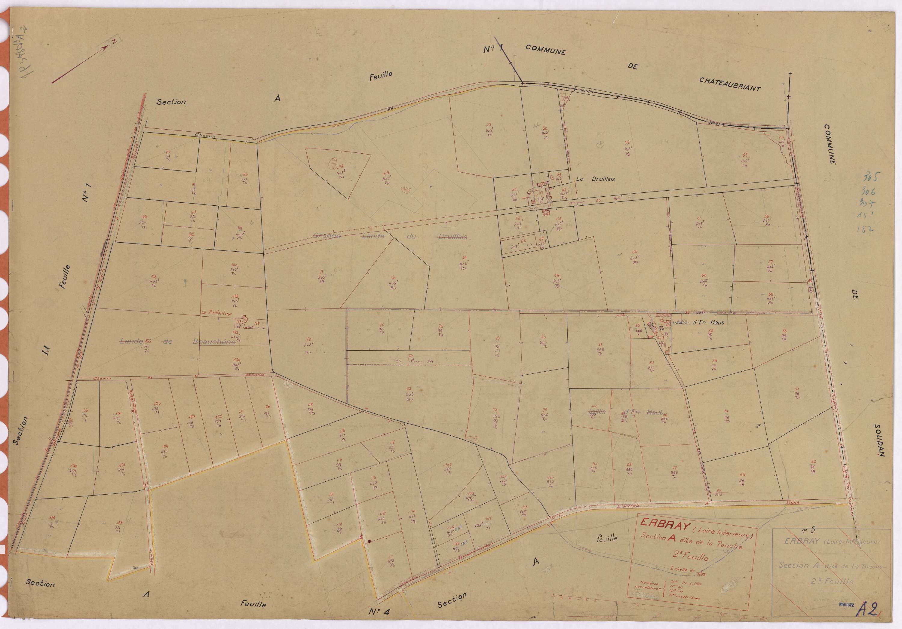 Erbray - Section A2 Touche (section de La) ; 40-144