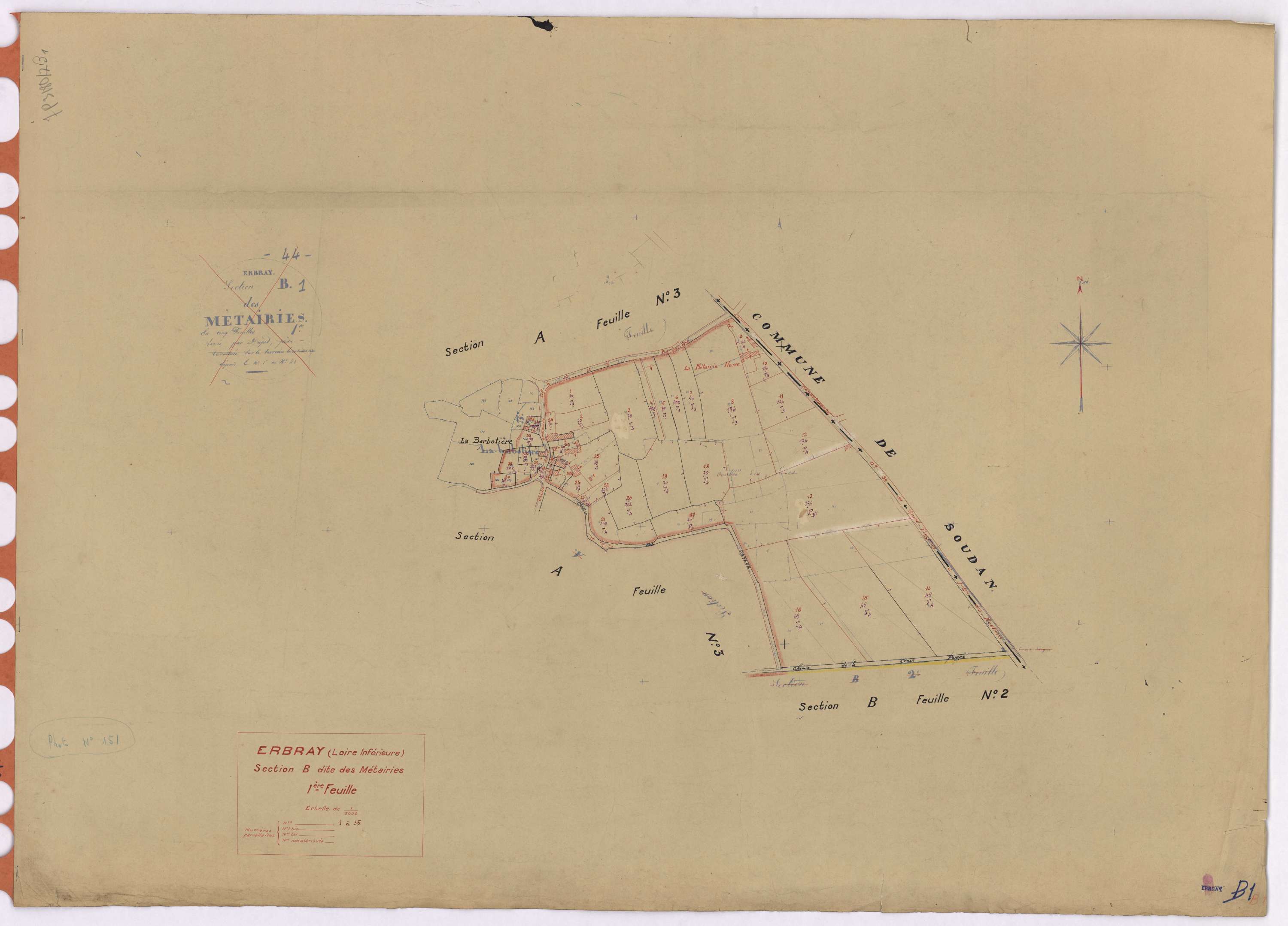 Erbray - Section B1 Métairies (section des) ; 1-35